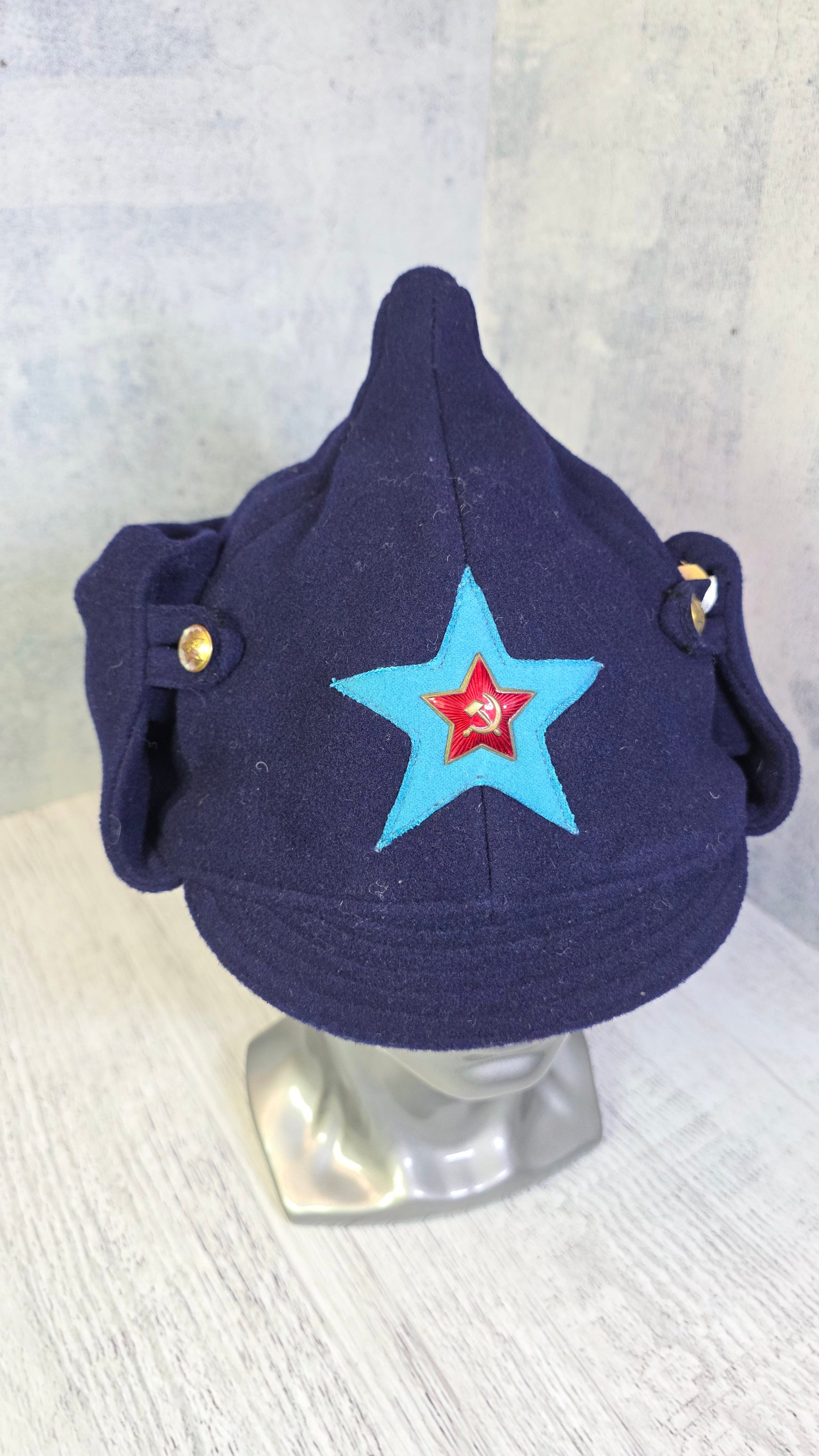 Vintage Soviet Air Force Budenovka Hat USSR Winter Wool Aviator Helmet - Legend Returns Vintage
