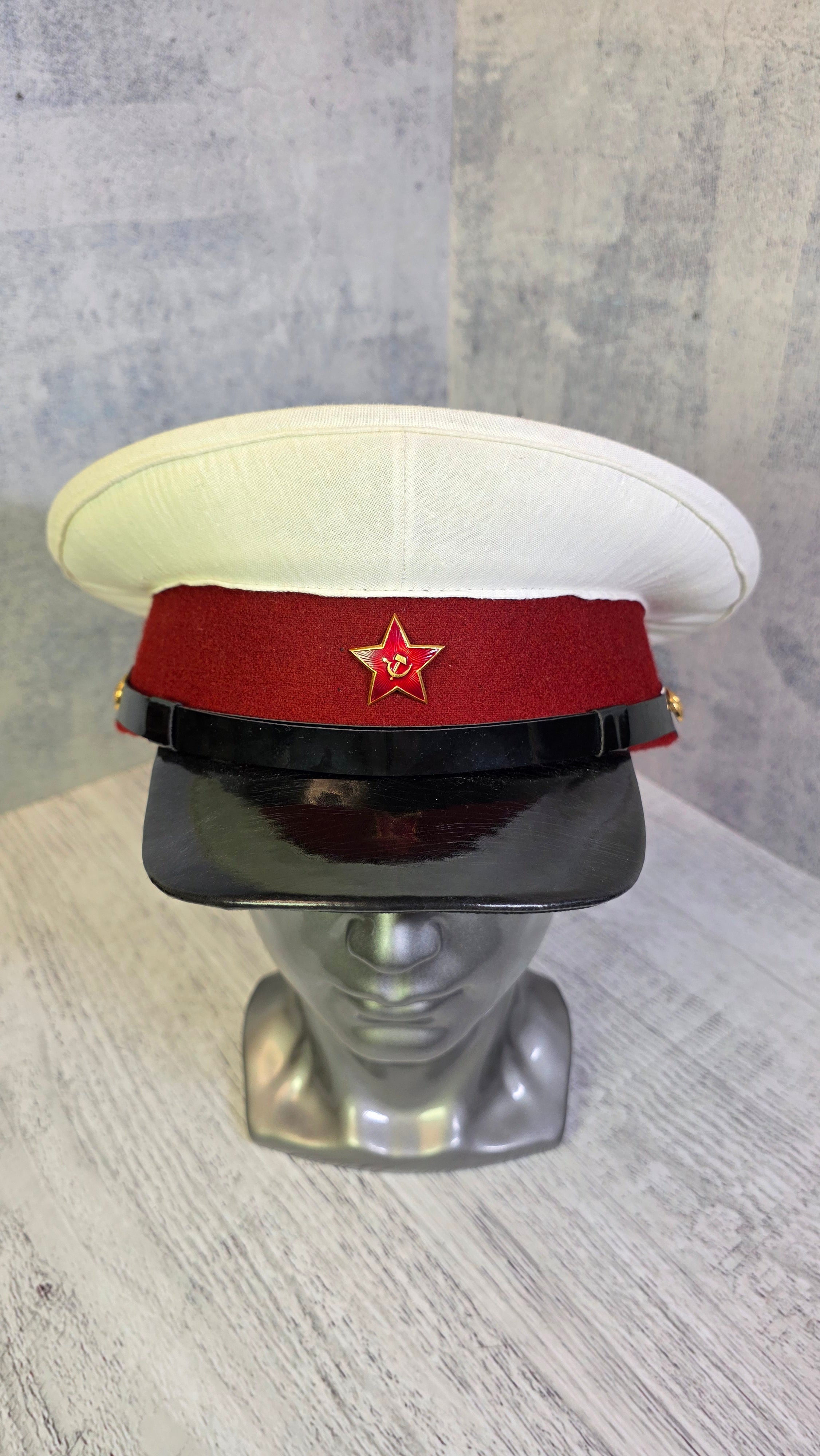 Vintage Soviet Officer Summer Visor Hat USSR Red Army Parade Cap - Legend Returns Vintage