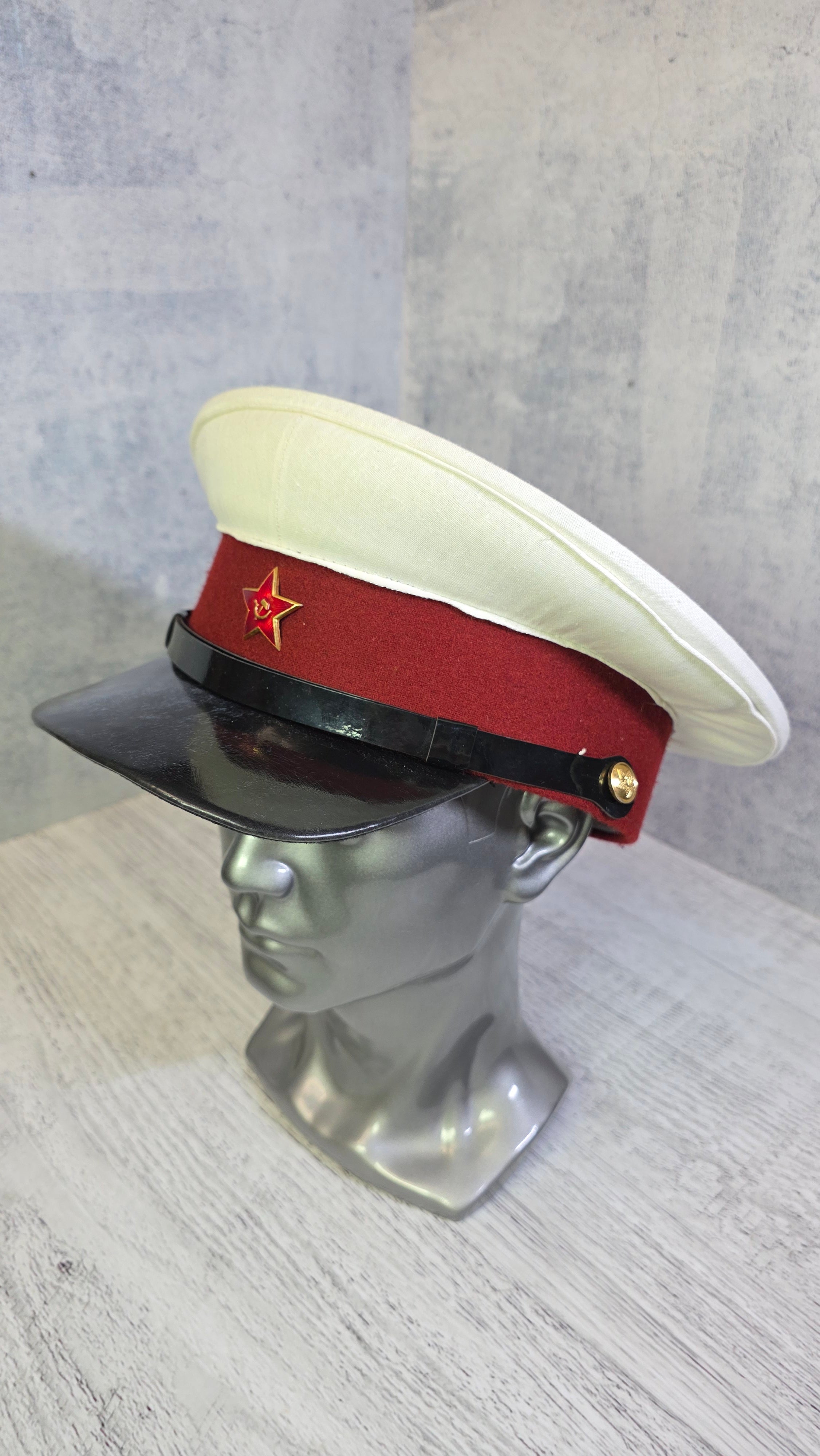 Vintage Soviet Officer Summer Visor Hat USSR Red Army Parade Cap - Legend Returns Vintage
