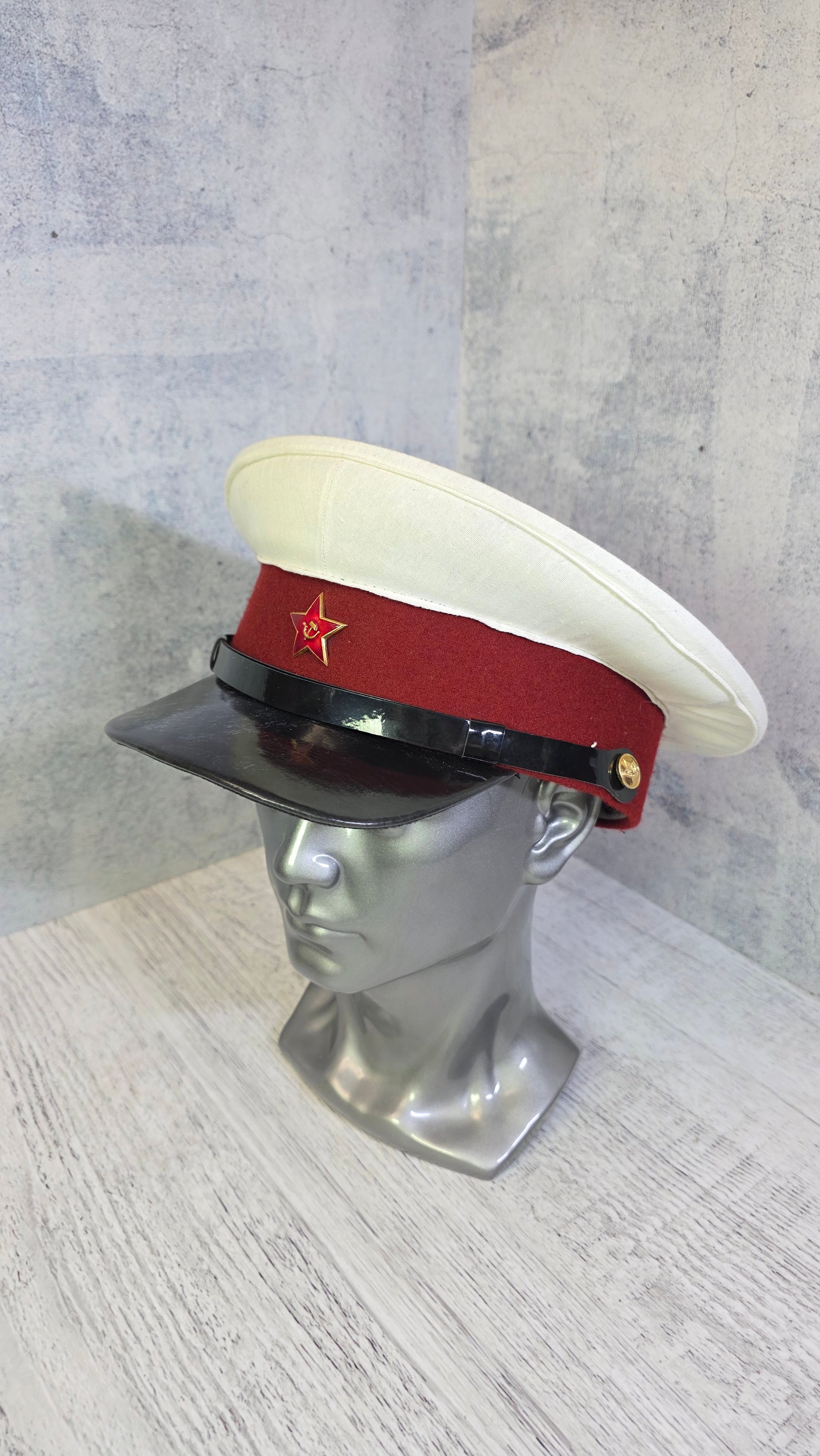 Vintage Soviet Officer Summer Visor Hat USSR Red Army Parade Cap - Legend Returns Vintage