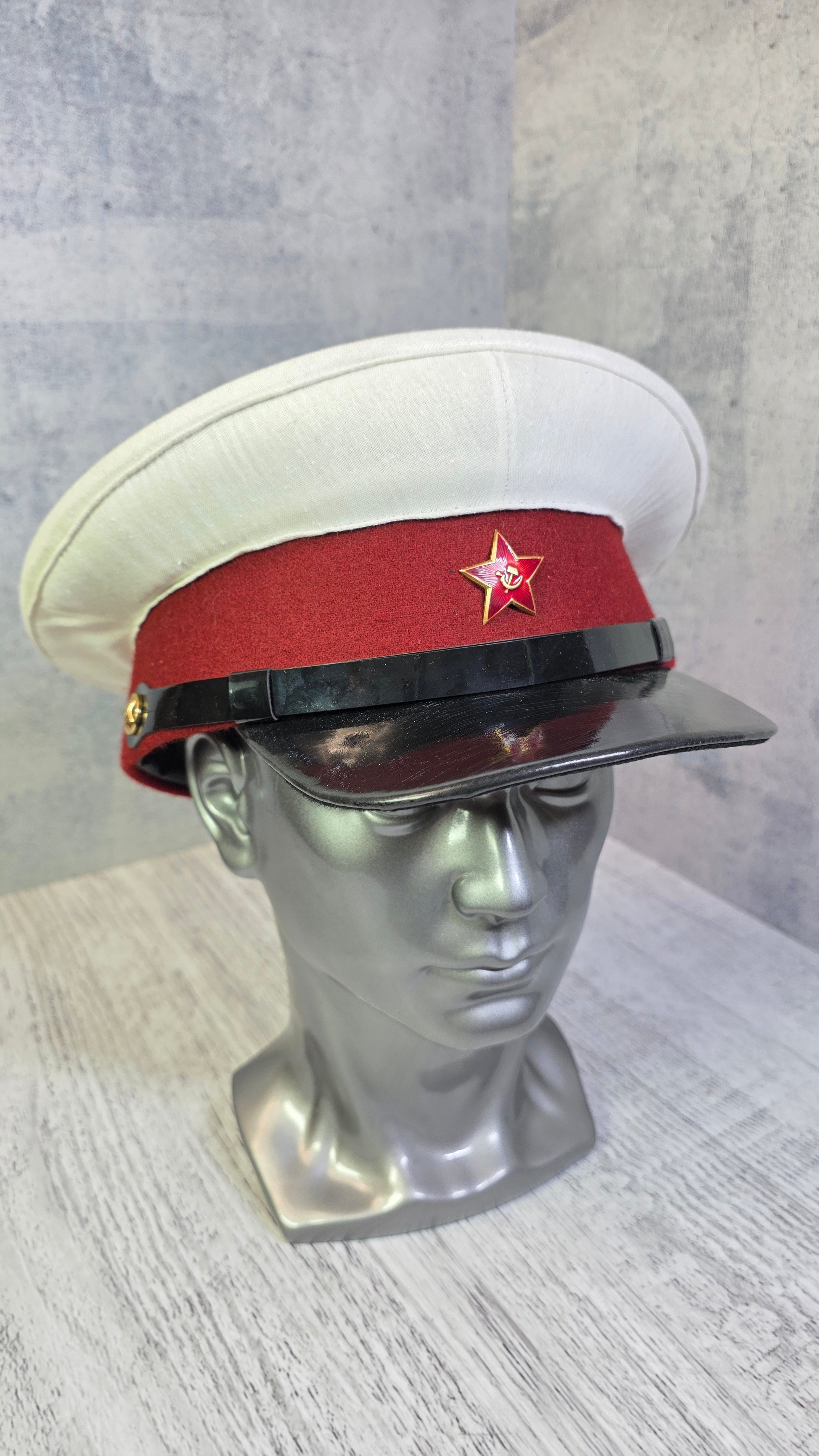 Vintage Soviet Officer Summer Visor Hat USSR Red Army Parade Cap - Legend Returns Vintage