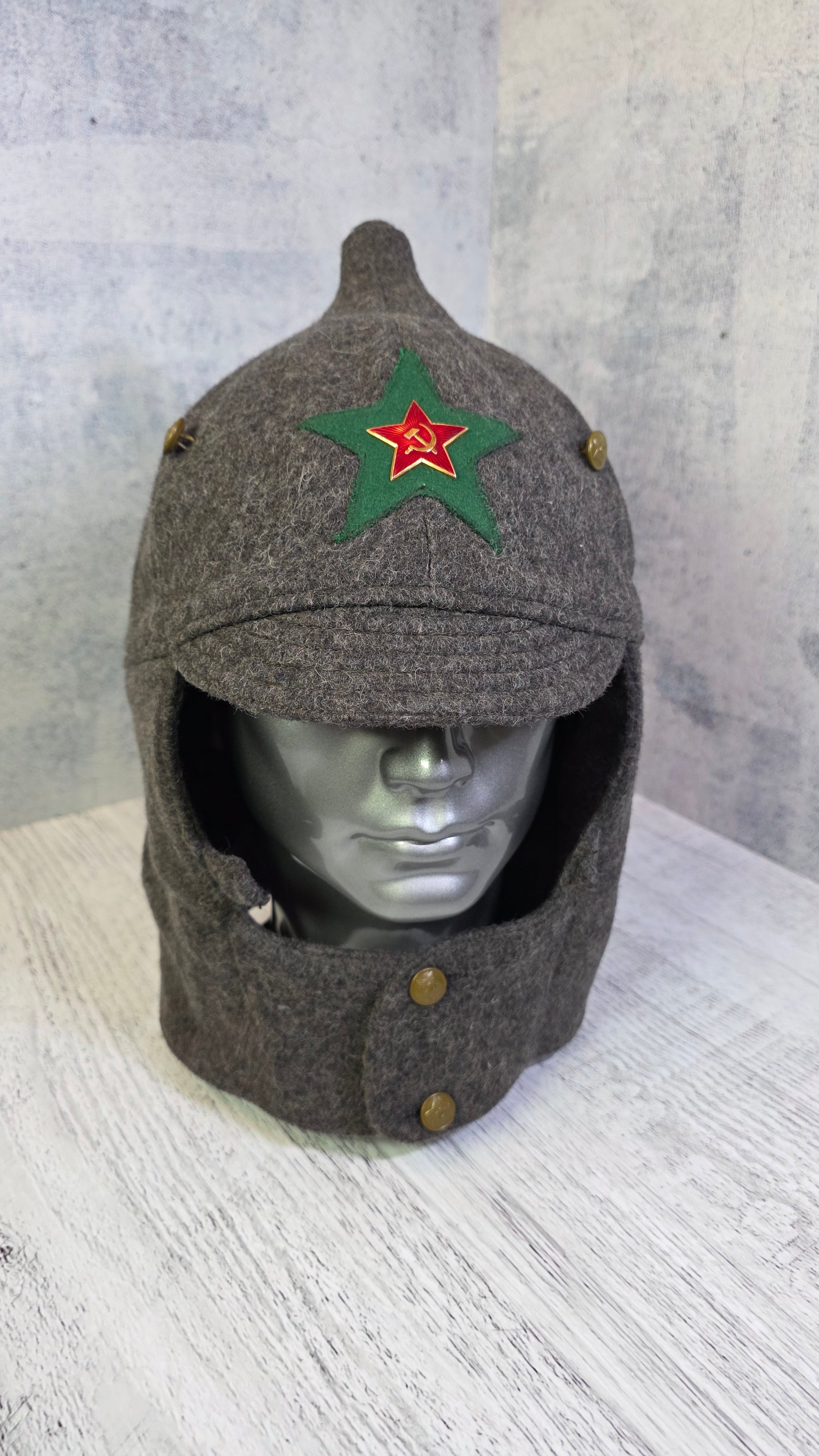 Vintage Soviet Border Guard Budenovka Hat USSR Winter Wool Helmet - Legend Returns Vintage