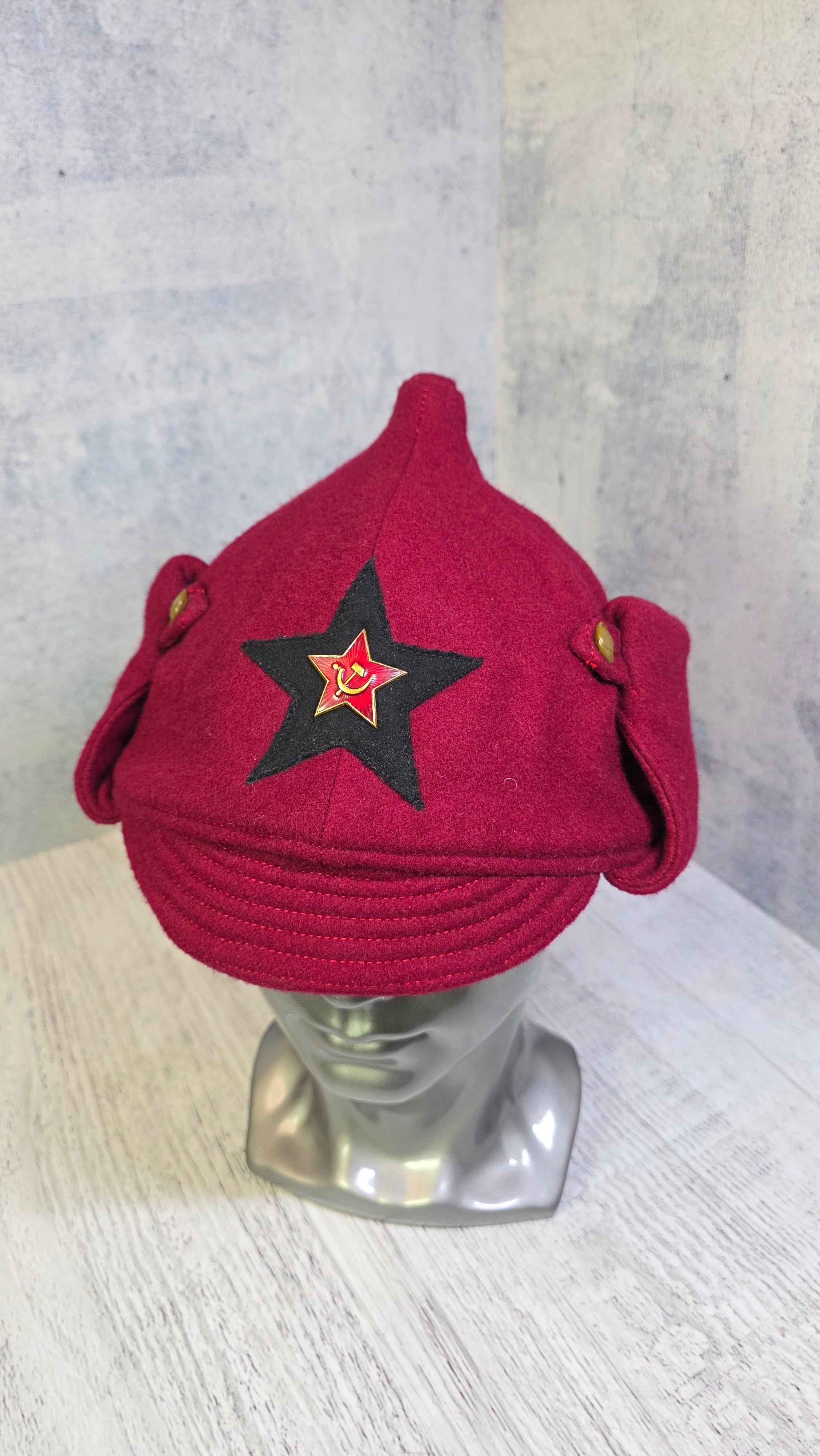 Rare Red Soviet Budenovka Hat USSR 1935 Pattern Winter Cap - Legend Returns Vintage