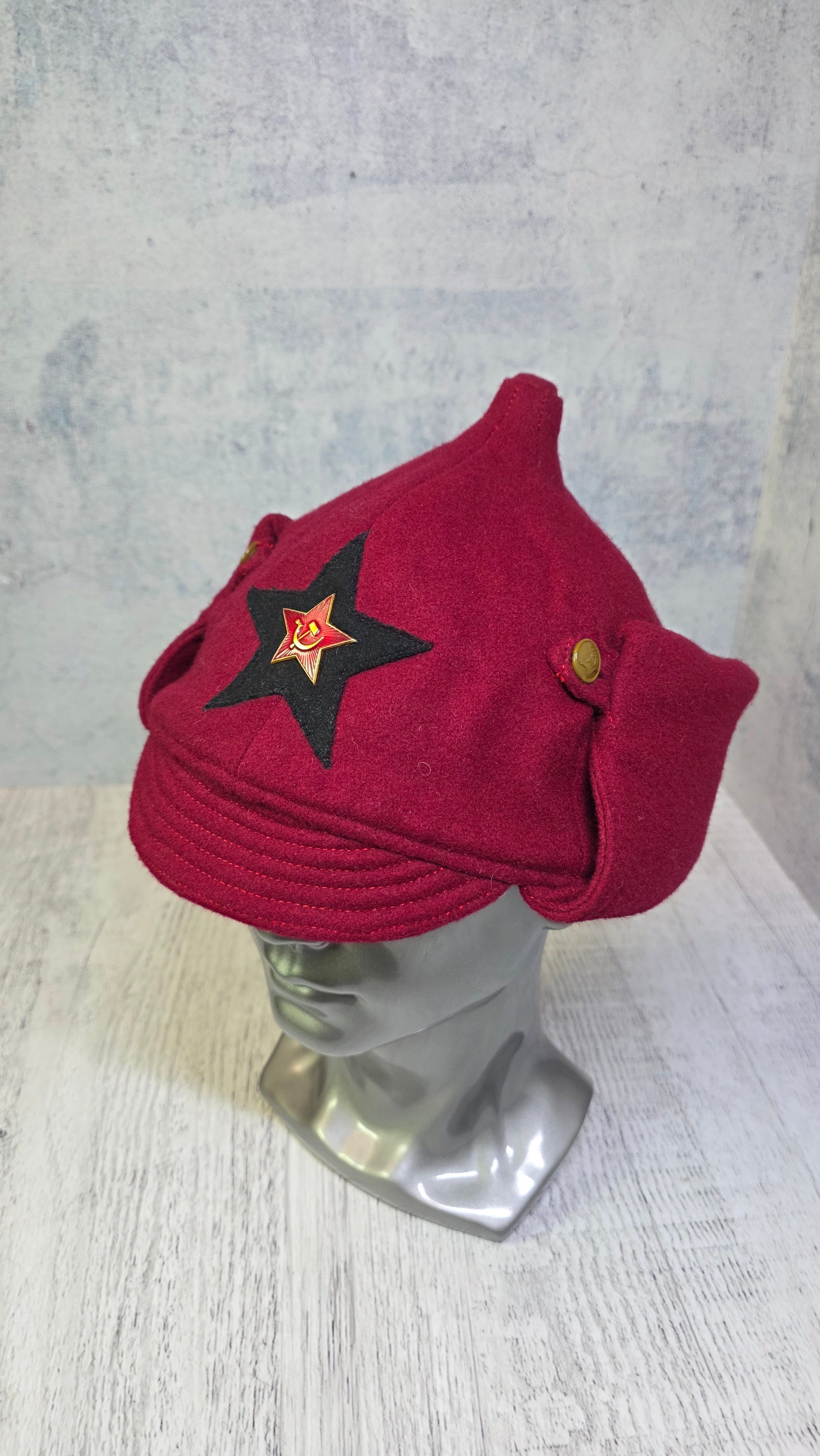 Rare Red Soviet Budenovka Hat USSR 1935 Pattern Winter Cap - Legend Returns Vintage