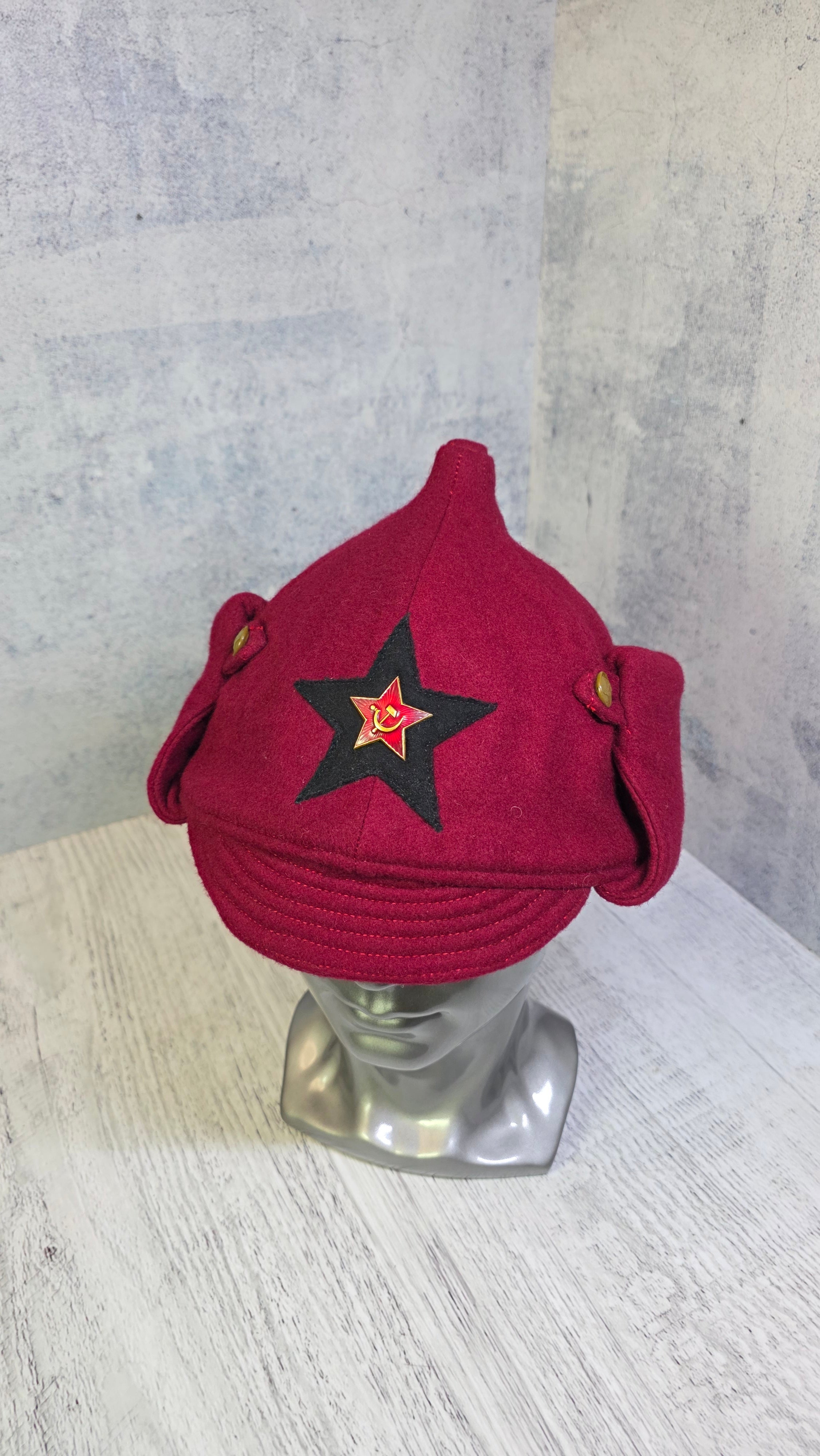 Rare Red Soviet Budenovka Hat USSR 1935 Pattern Winter Cap - Legend Returns Vintage