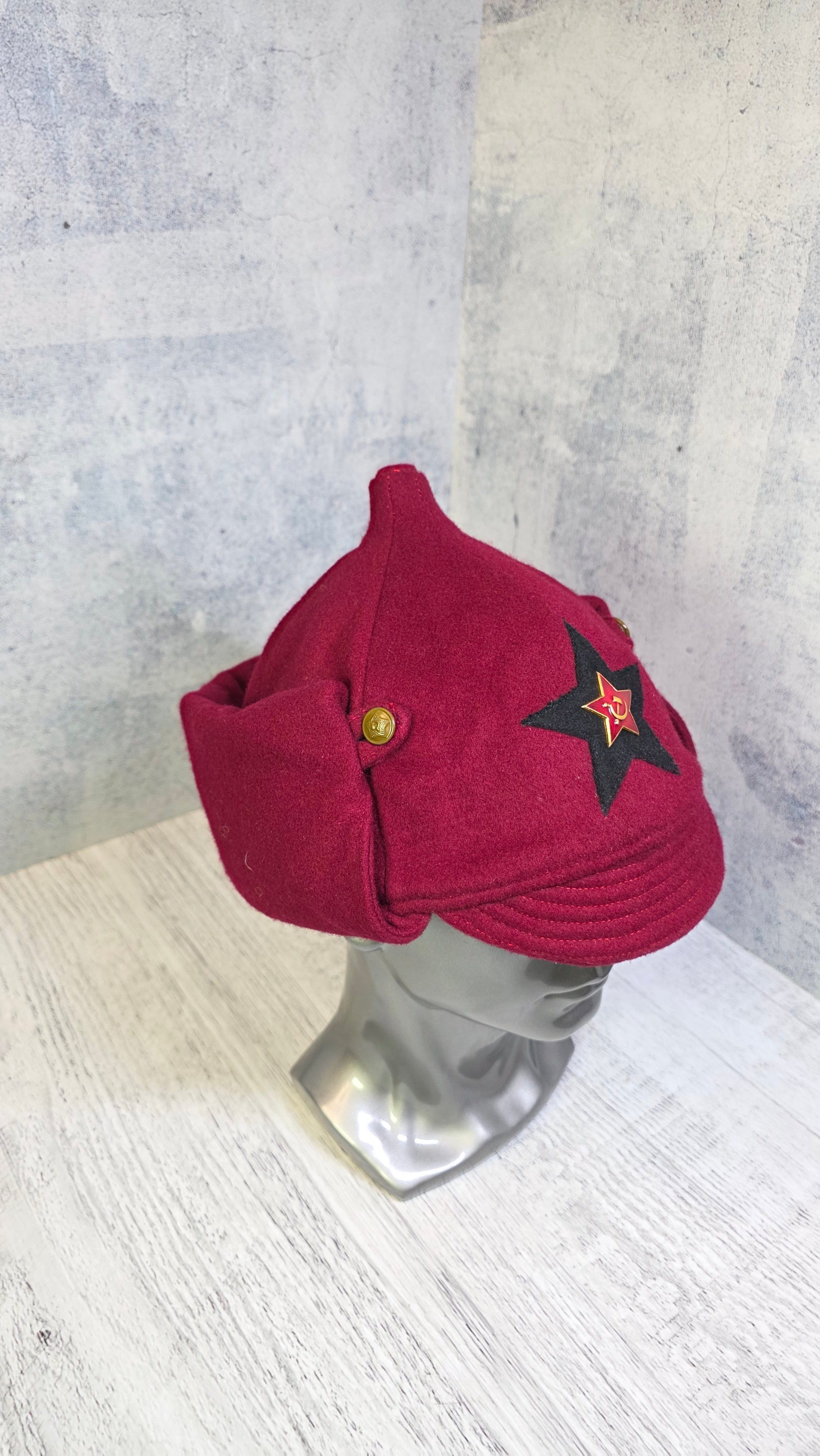 Rare Red Soviet Budenovka Hat USSR 1935 Pattern Winter Cap - Legend Returns Vintage