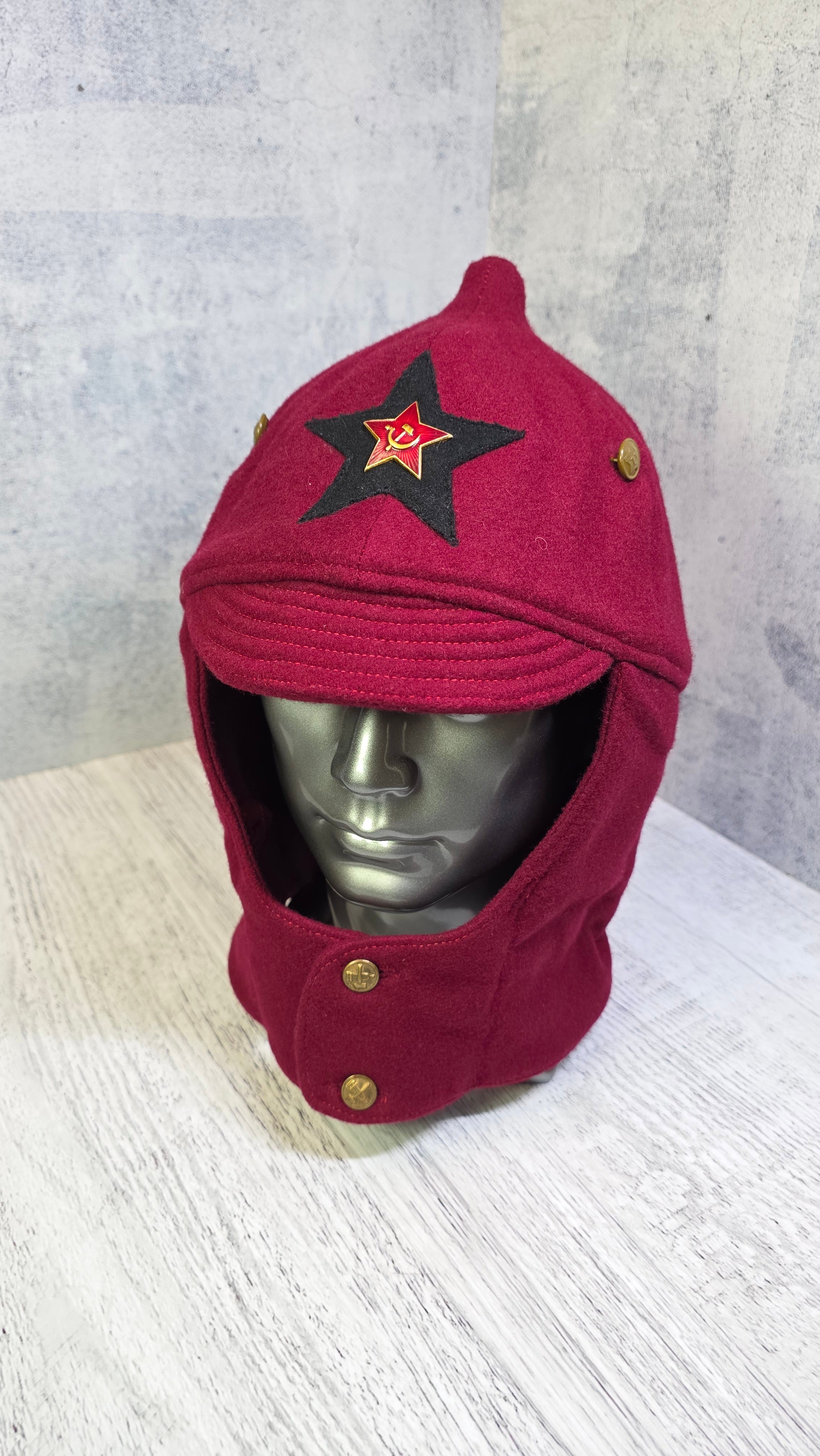 Rare Red Soviet Budenovka Hat USSR 1935 Pattern Winter Cap - Legend Returns Vintage