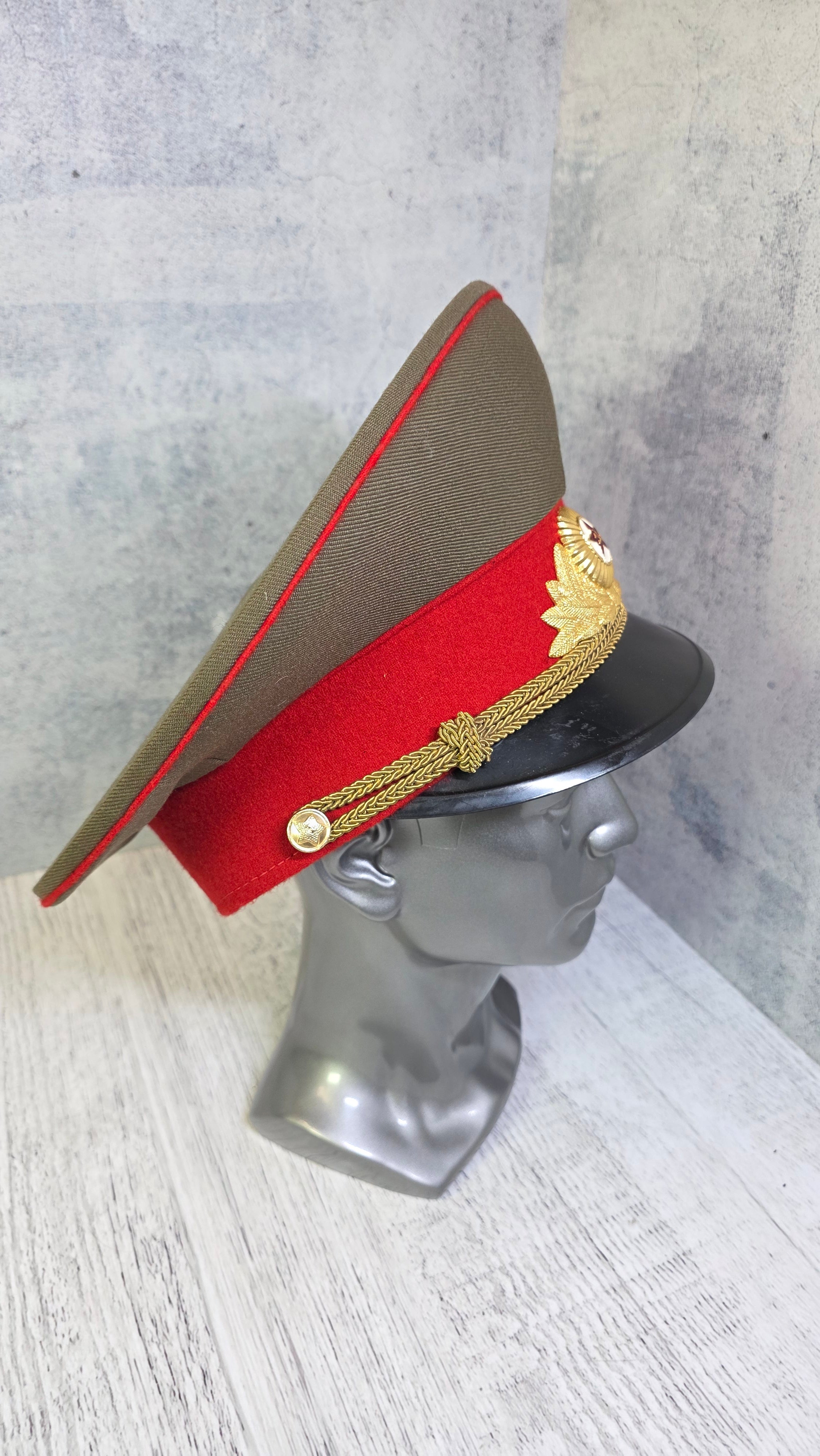 Soviet Army Officers Khaki Visor Hat USSR Military Dress Uniform Cap - Legend Returns Vintage