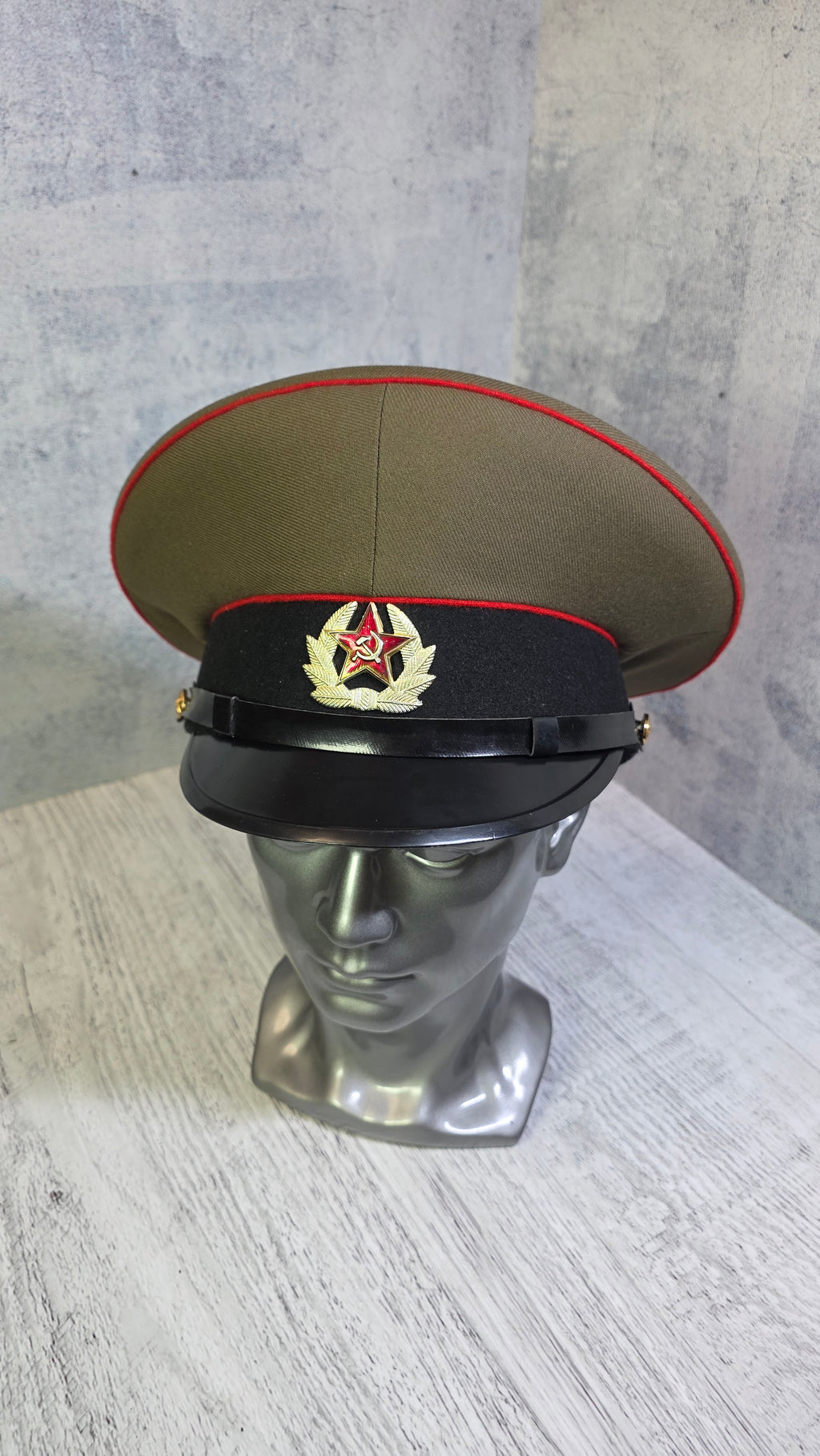 Soviet USSR Soldier Visor Cap Vintage Enlisted Service Hat Black Band Khaki Field Cap - Legend Returns Vintage