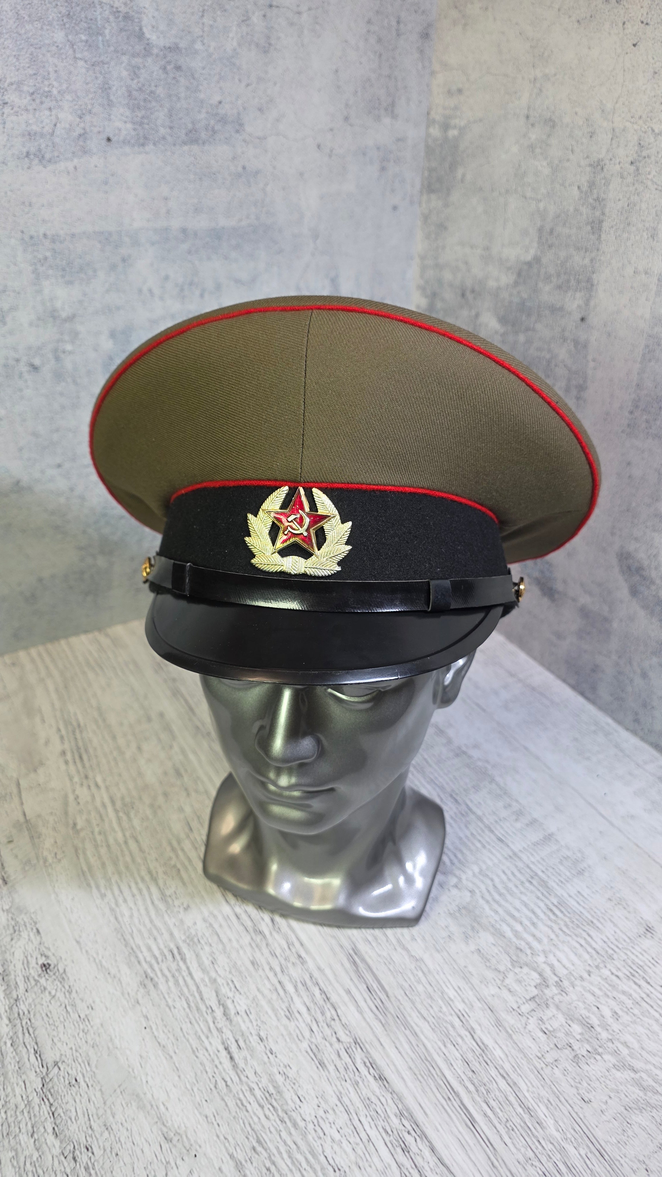 Soviet USSR Soldier Visor Cap Vintage Enlisted Service Hat Black Band Khaki Field Cap - Legend Returns Vintage