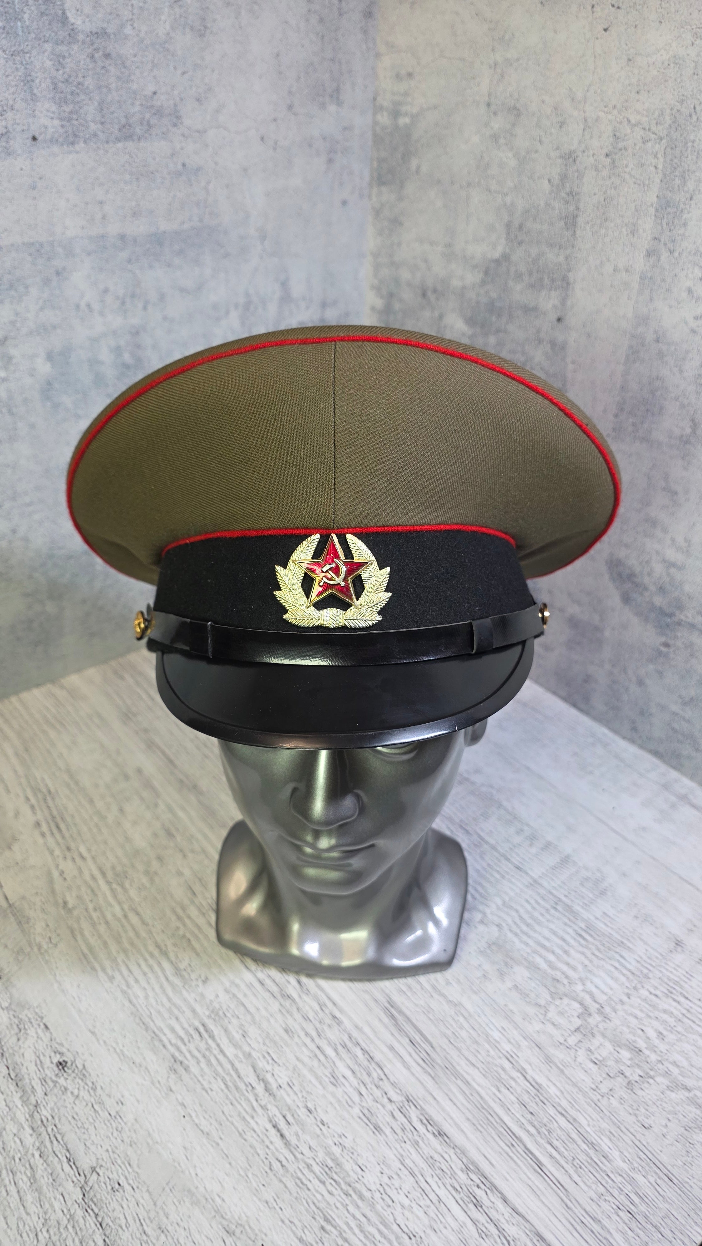 Soviet USSR Soldier Visor Cap Vintage Enlisted Service Hat Black Band Khaki Field Cap - Legend Returns Vintage