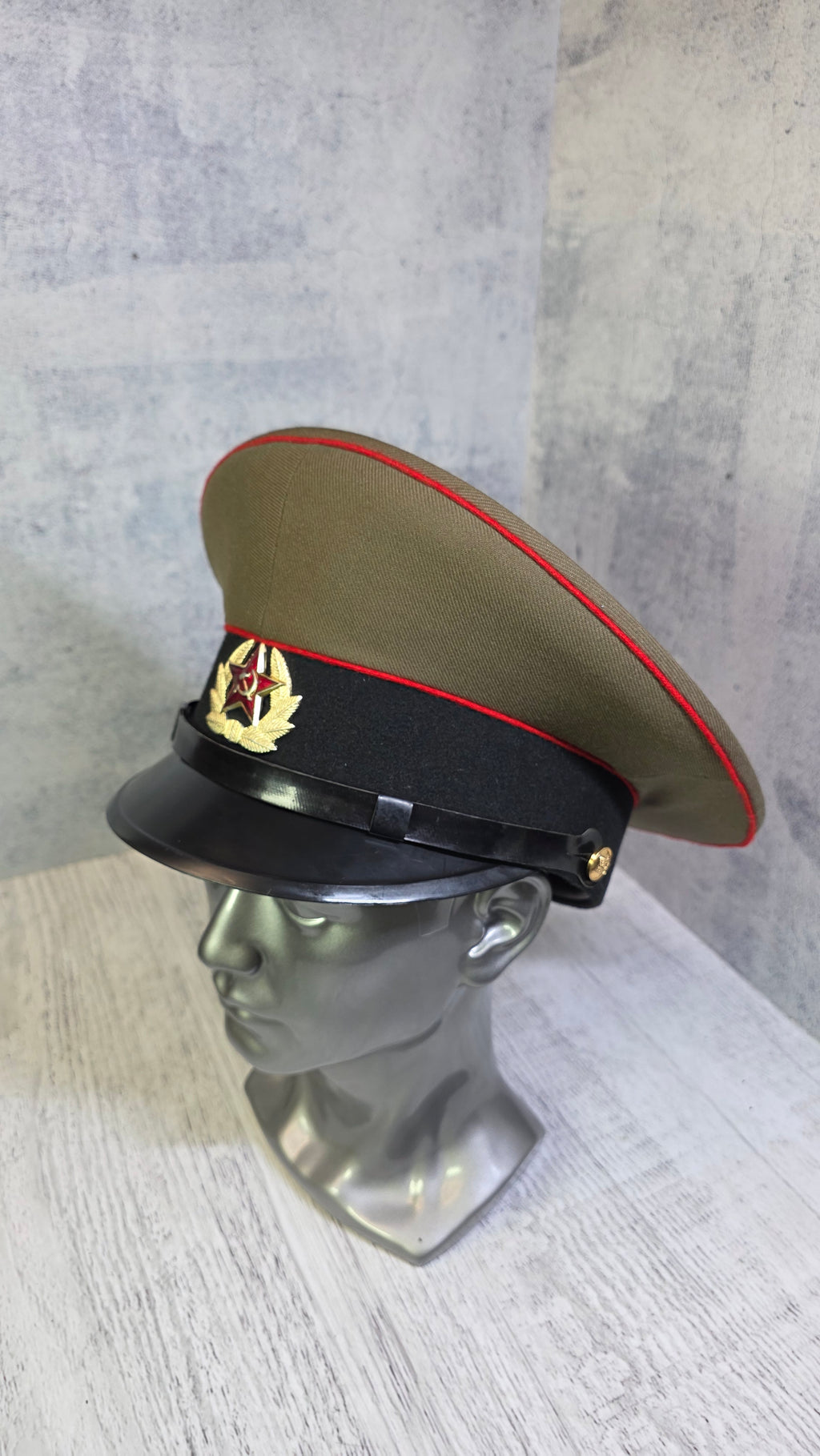 Soviet USSR Soldier Visor Cap Vintage Enlisted Service Hat Black Band Khaki Field Cap - Legend Returns Vintage