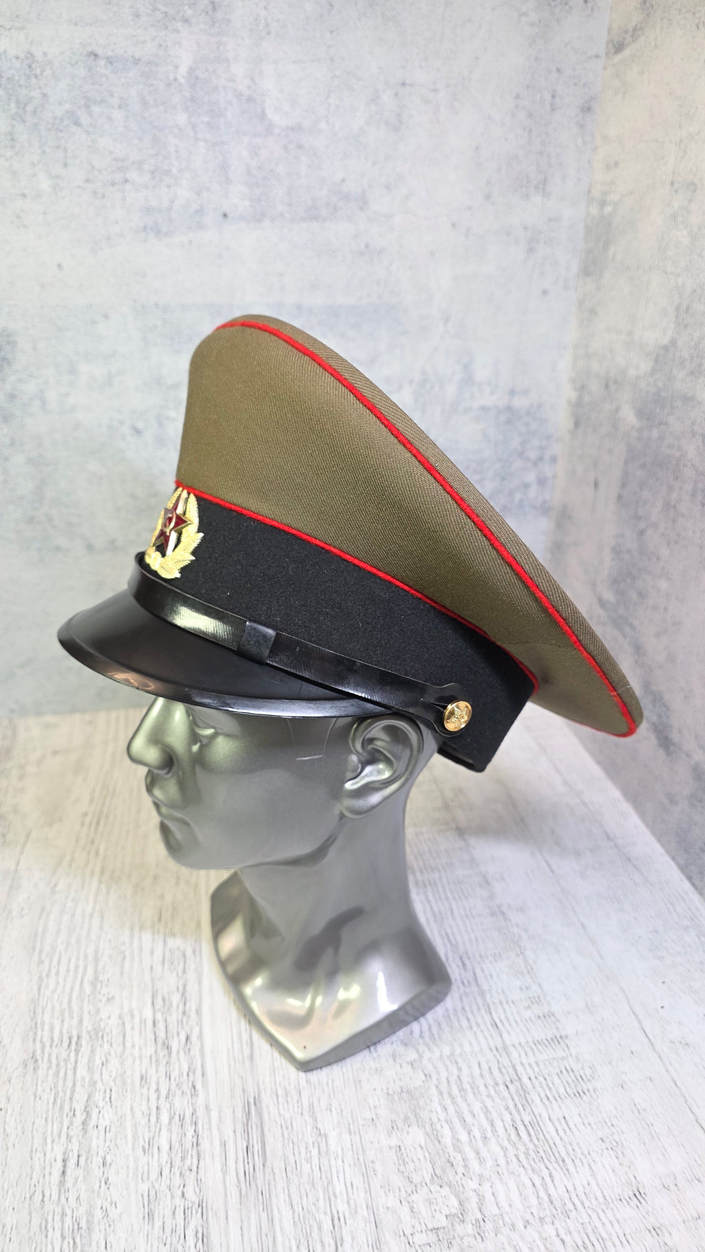 Soviet USSR Soldier Visor Cap Vintage Enlisted Service Hat Black Band Khaki Field Cap - Legend Returns Vintage