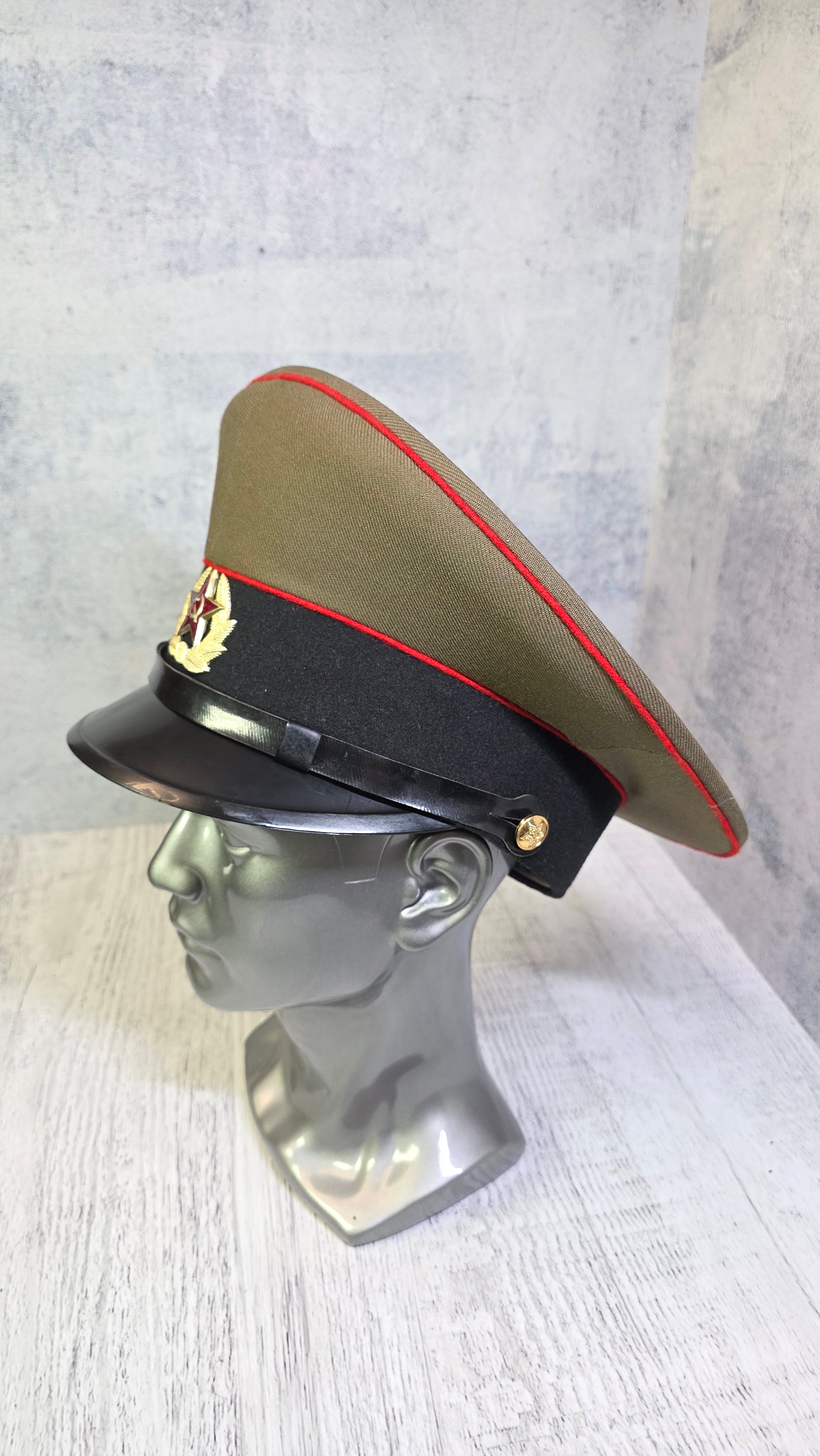 Soviet USSR Soldier Visor Cap Vintage Enlisted Service Hat Black Band Khaki Field Cap - Legend Returns Vintage