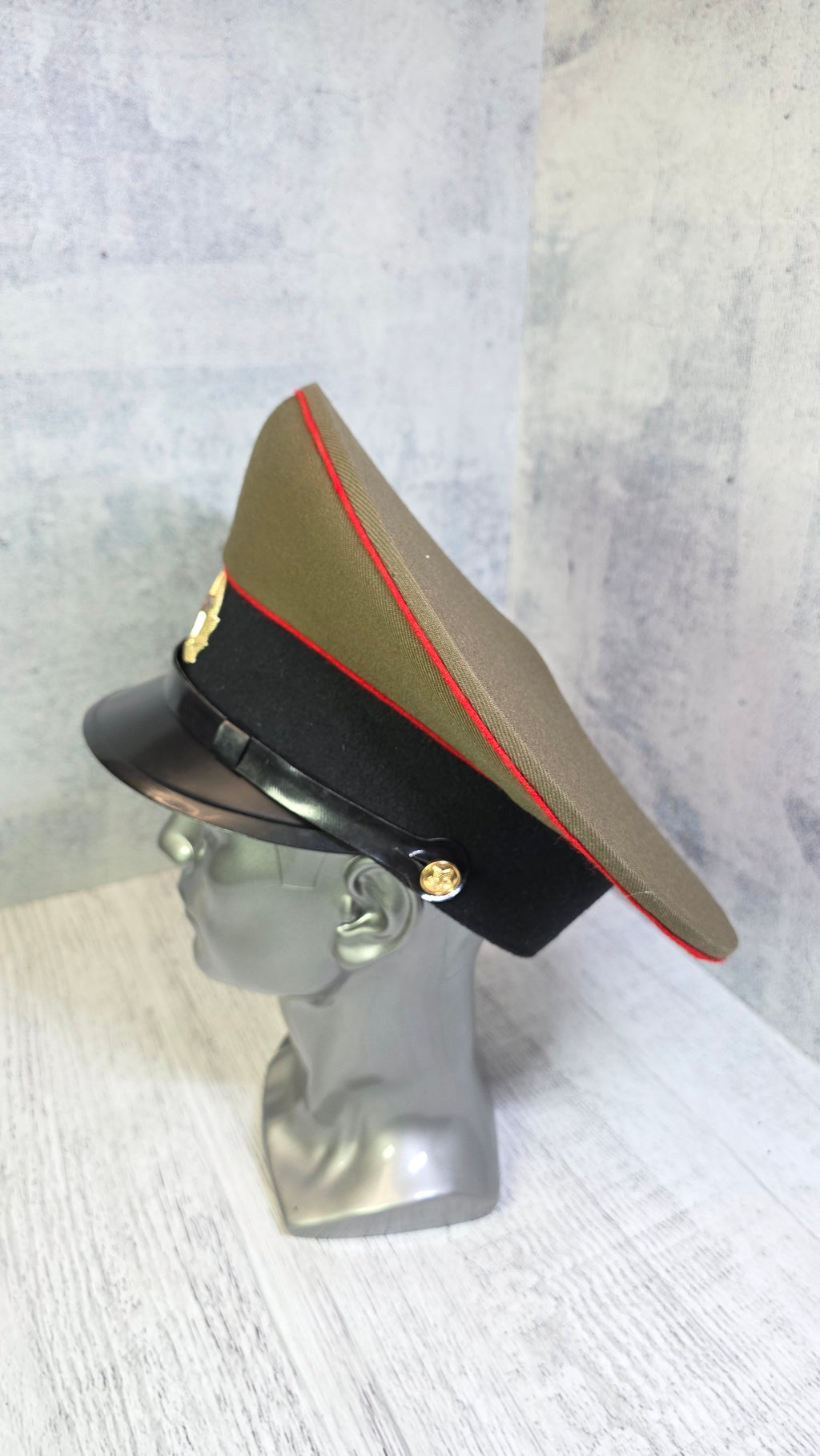 Soviet USSR Soldier Visor Cap Vintage Enlisted Service Hat Black Band Khaki Field Cap - Legend Returns Vintage