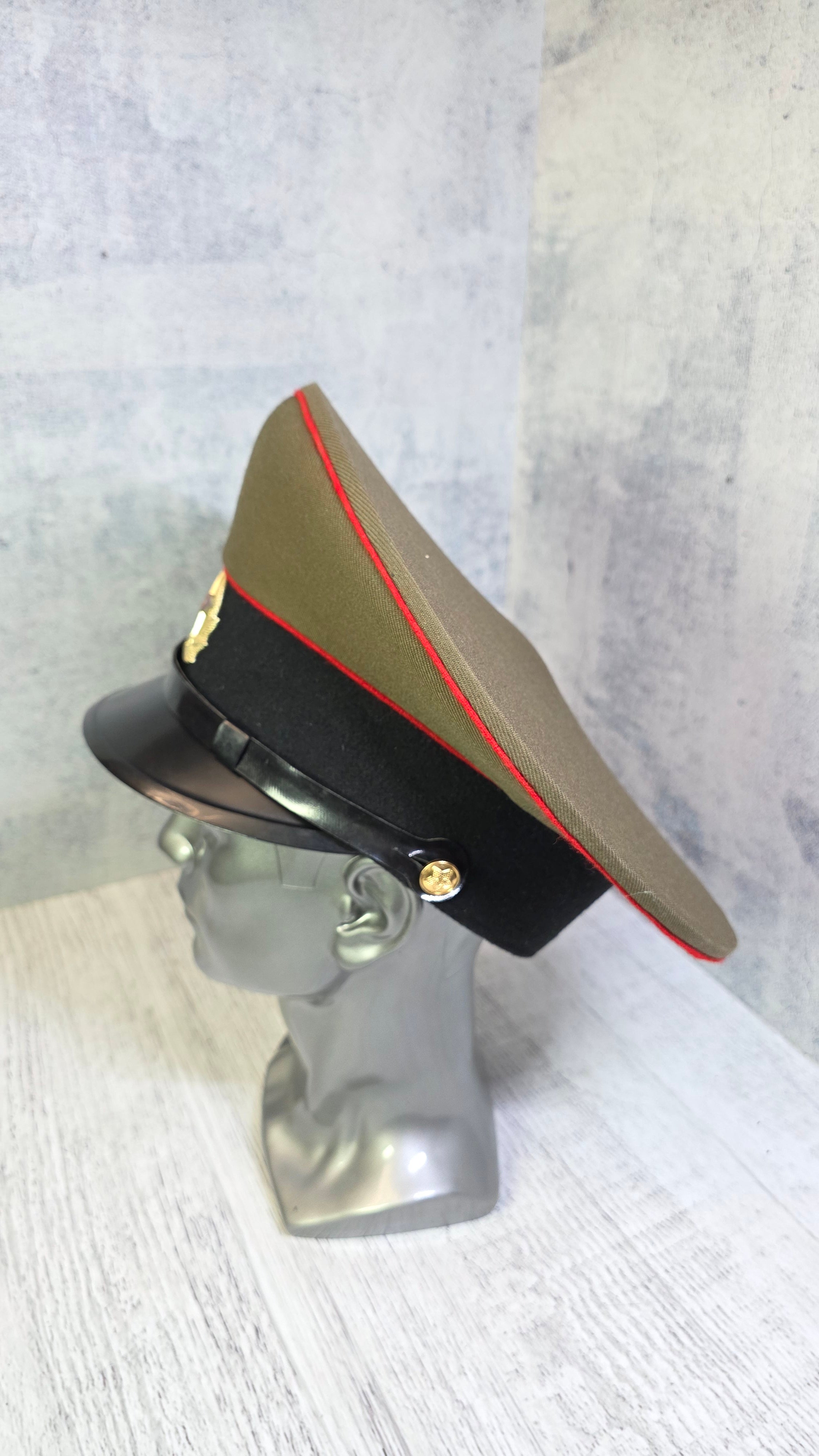 Soviet USSR Soldier Visor Cap Vintage Enlisted Service Hat Black Band Khaki Field Cap - Legend Returns Vintage