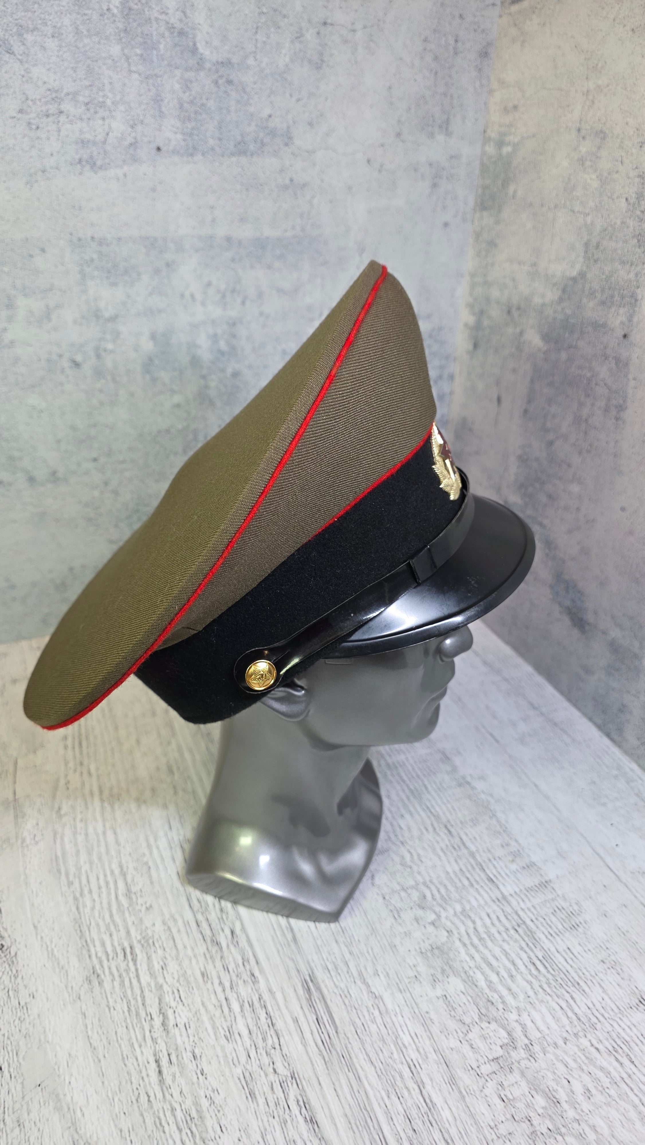 Soviet USSR Soldier Visor Cap Vintage Enlisted Service Hat Black Band Khaki Field Cap - Legend Returns Vintage