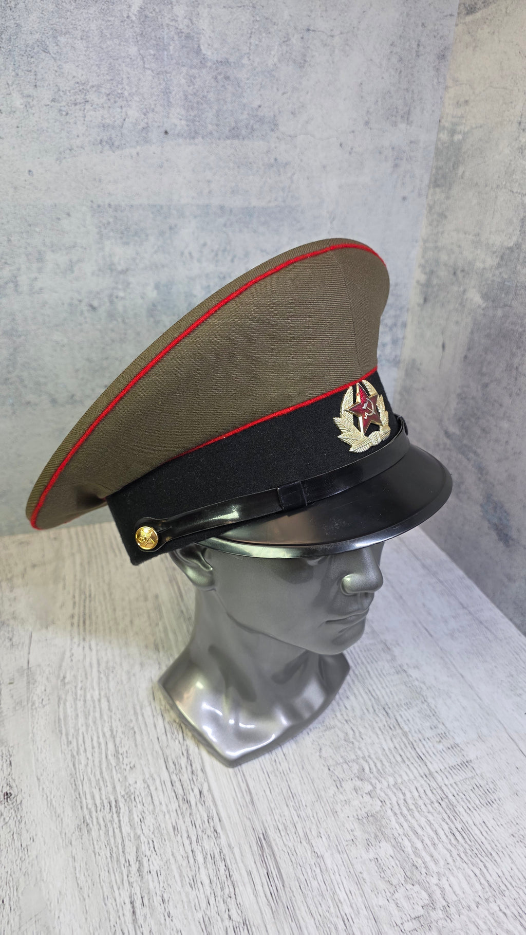 Soviet USSR Soldier Visor Cap Vintage Enlisted Service Hat Black Band Khaki Field Cap - Legend Returns Vintage