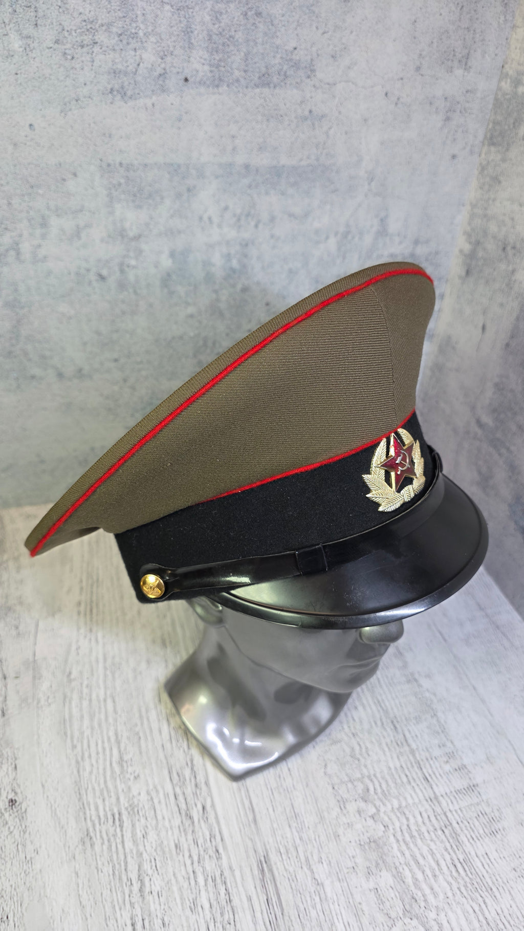 Soviet USSR Soldier Visor Cap Vintage Enlisted Service Hat Black Band Khaki Field Cap - Legend Returns Vintage