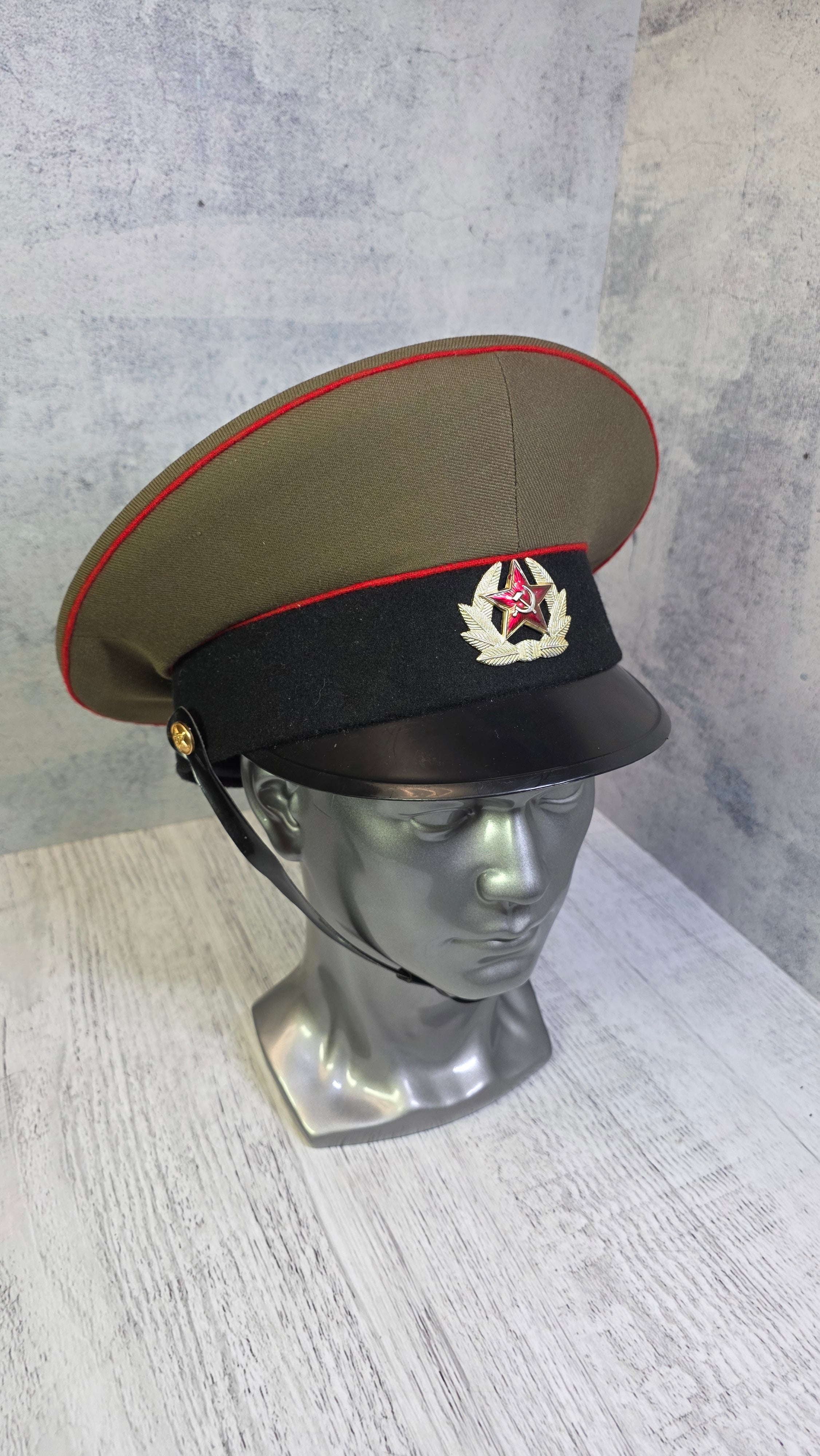 Soviet USSR Soldier Visor Cap Vintage Enlisted Service Hat Black Band Khaki Field Cap - Legend Returns Vintage