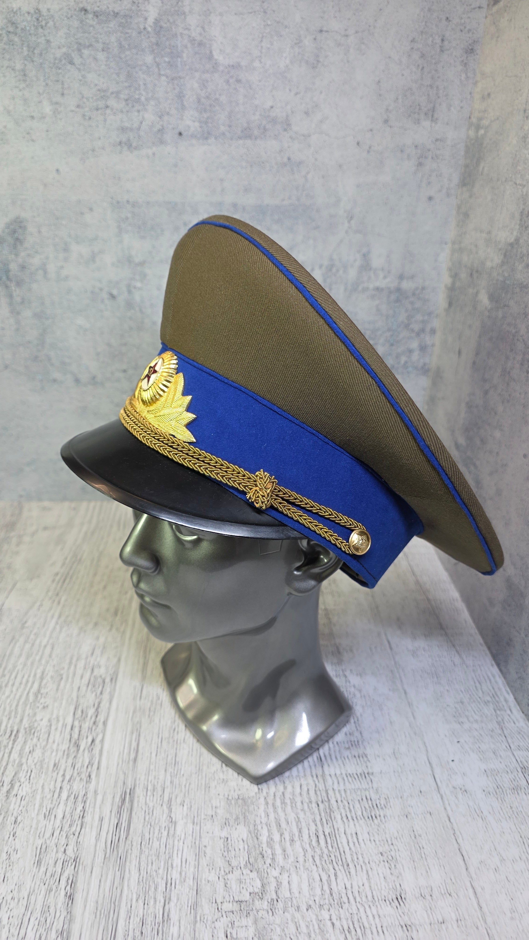 Soviet USSR KGB Officer Visor Cap Vintage Parade Service Hat Cornflower Blue Band Cap - Legend Returns Vintage