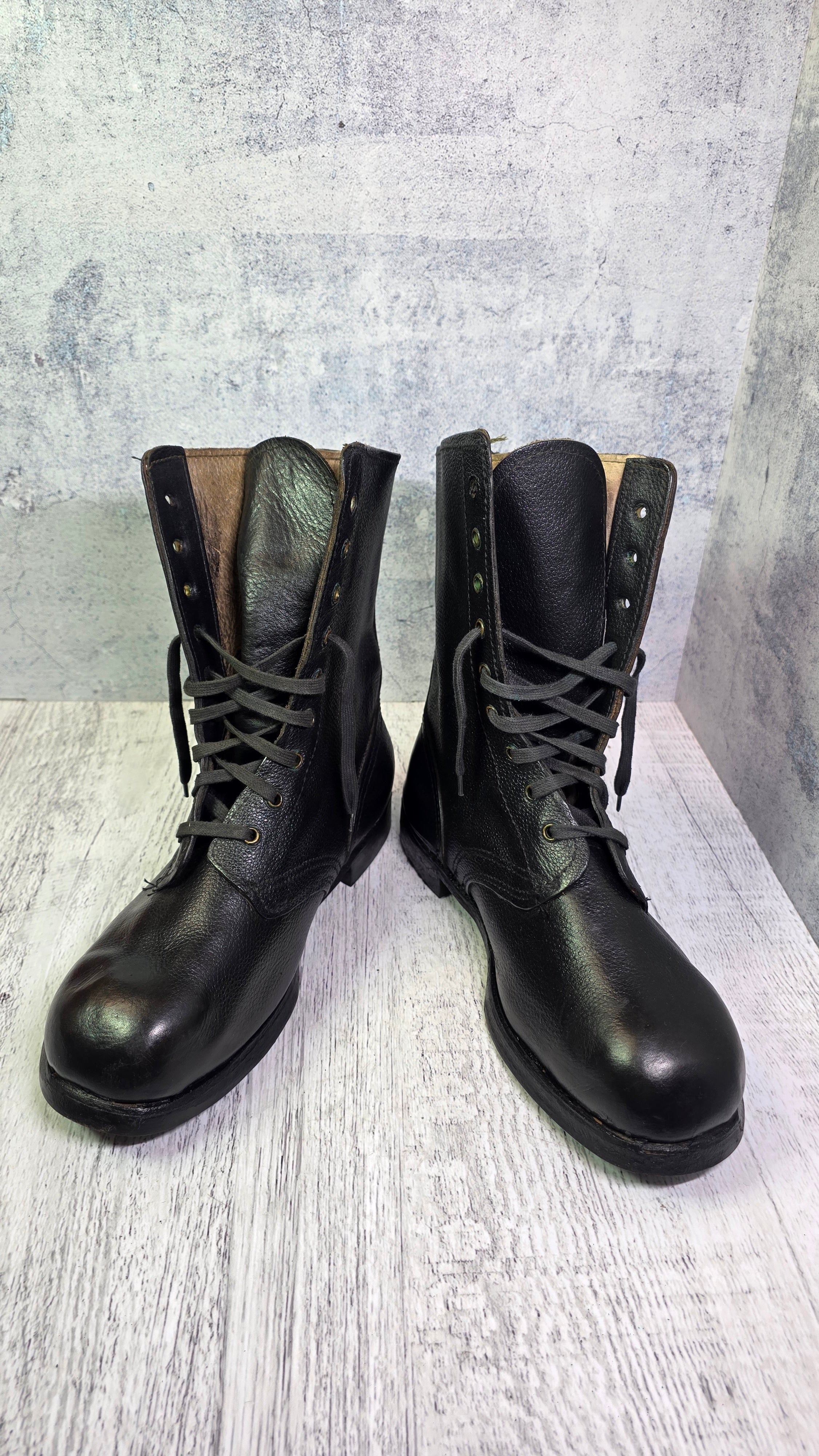 Soviet USSR Leather Combat Boots Vintage High Ankle Field Boots Black Military Style - Legend Returns Vintage