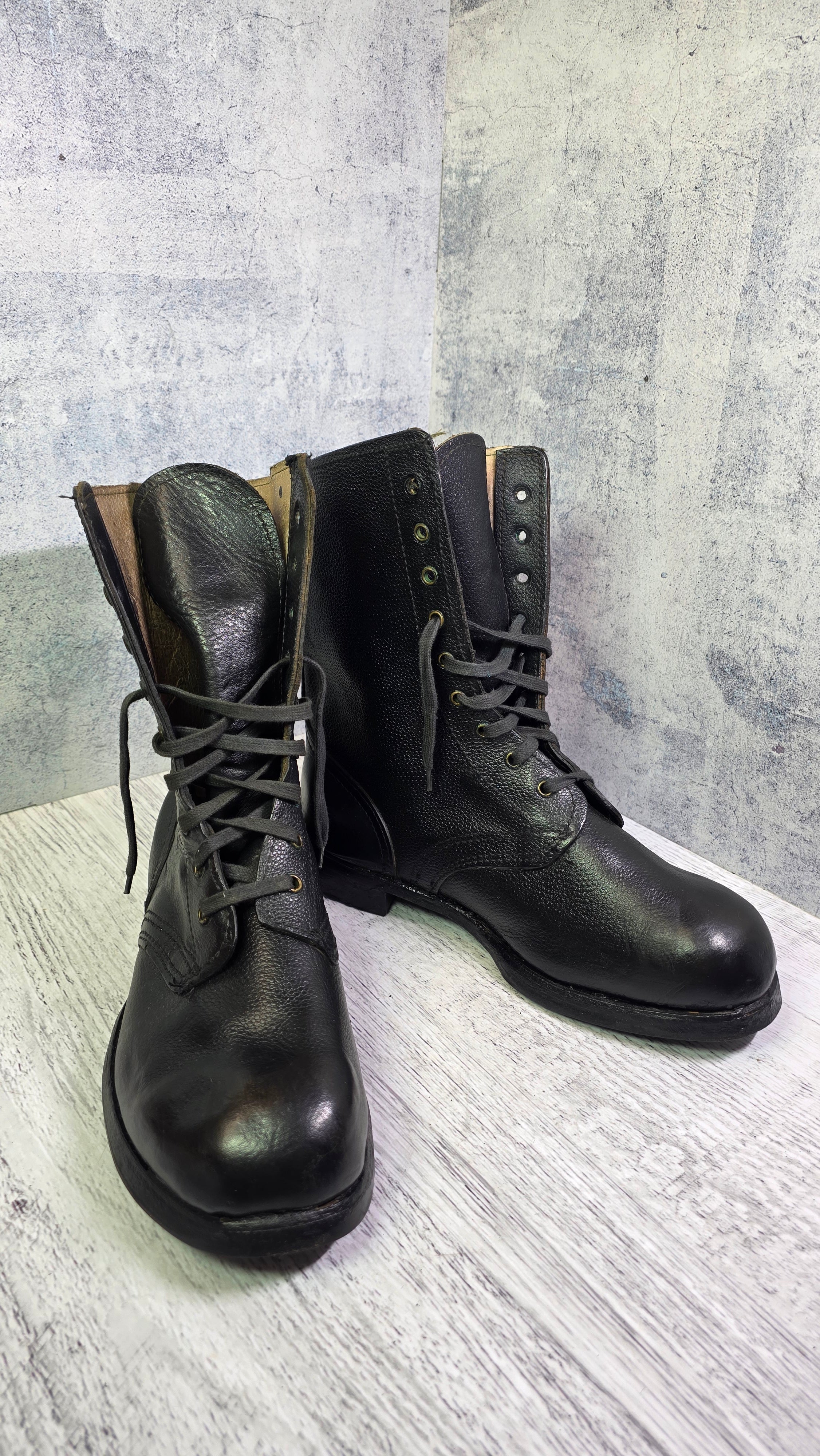 Soviet USSR Leather Combat Boots Vintage High Ankle Field Boots Black Military Style - Legend Returns Vintage