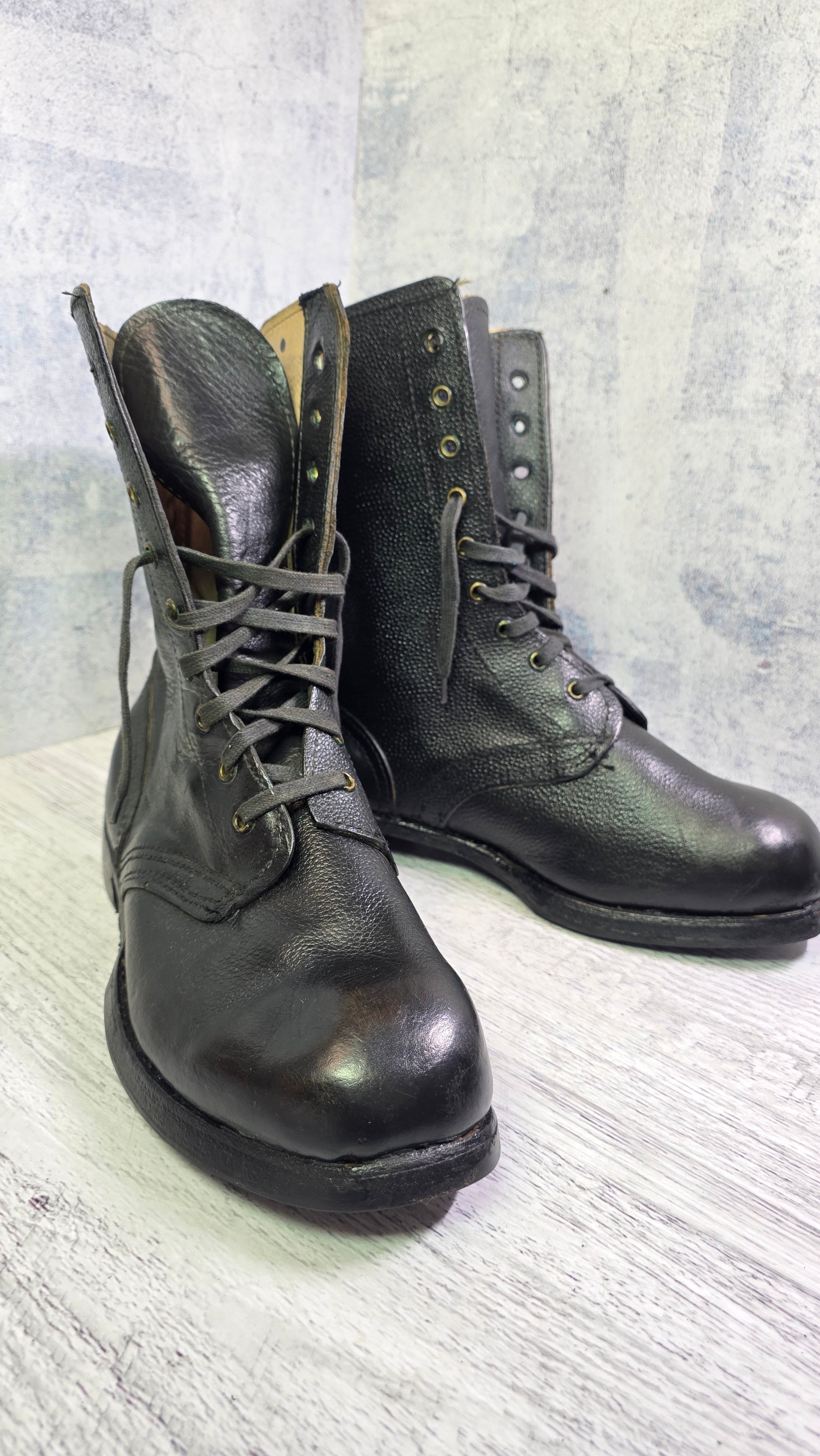 Soviet USSR Leather Combat Boots Vintage High Ankle Field Boots Black Military Style - Legend Returns Vintage