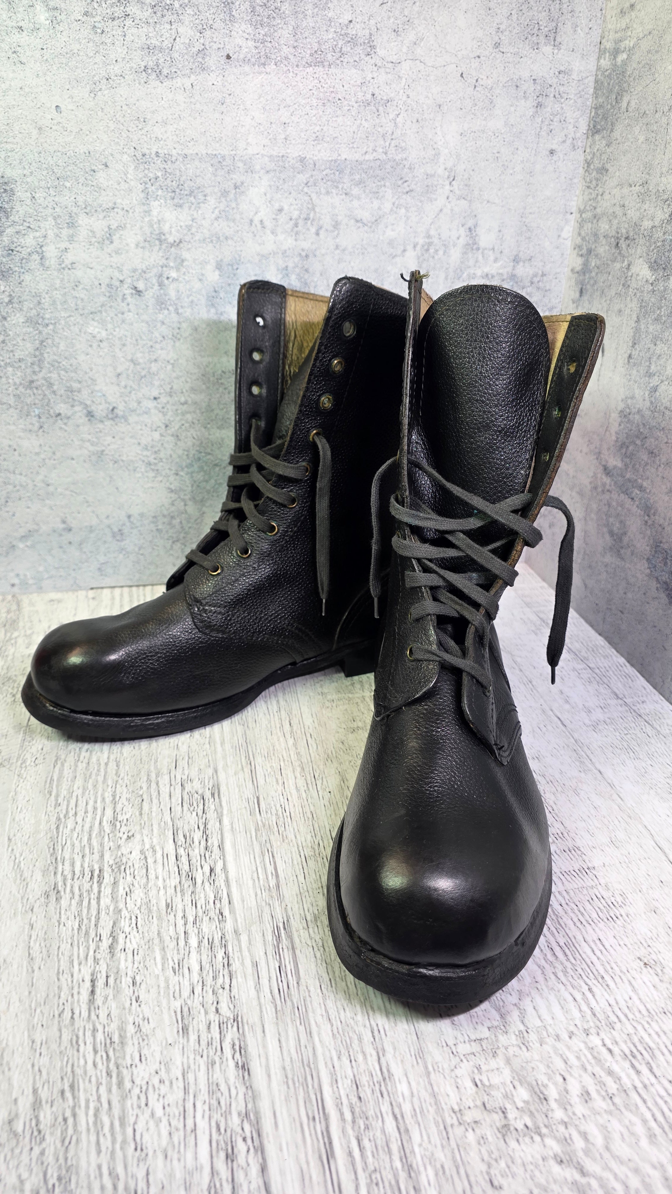Soviet USSR Leather Combat Boots Vintage High Ankle Field Boots Black Military Style - Legend Returns Vintage