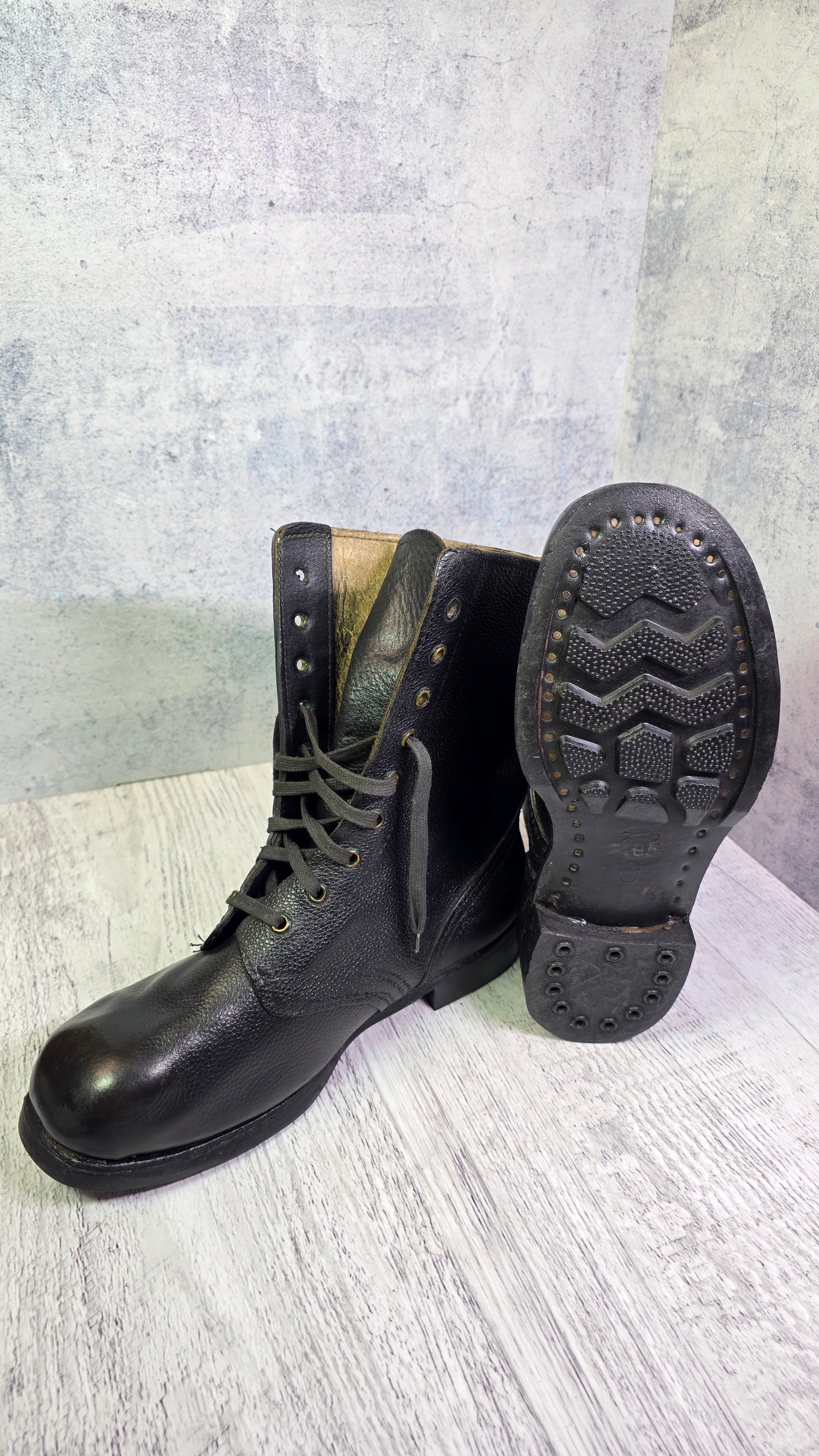 Soviet USSR Leather Combat Boots Vintage High Ankle Field Boots Black Military Style - Legend Returns Vintage