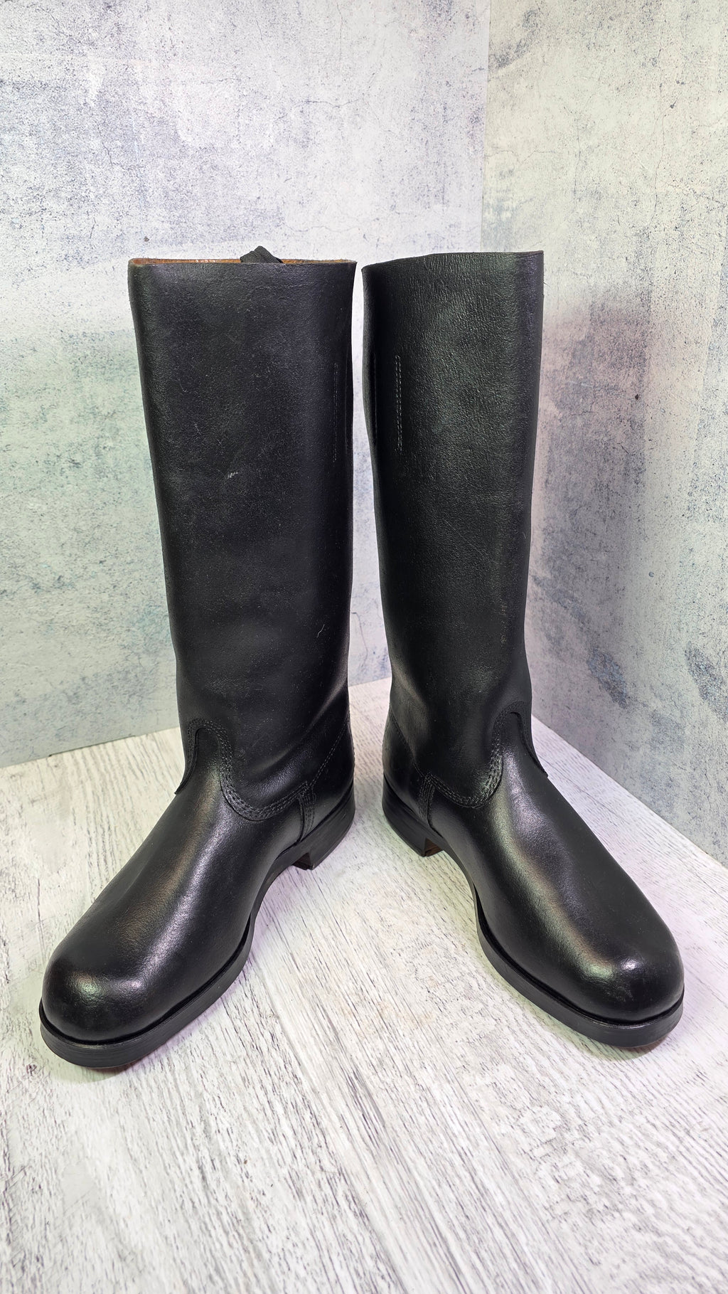 East German NVA Leather Jackboots Vintage DDR Military Style Tall Black Boots - Legend Returns Vintage