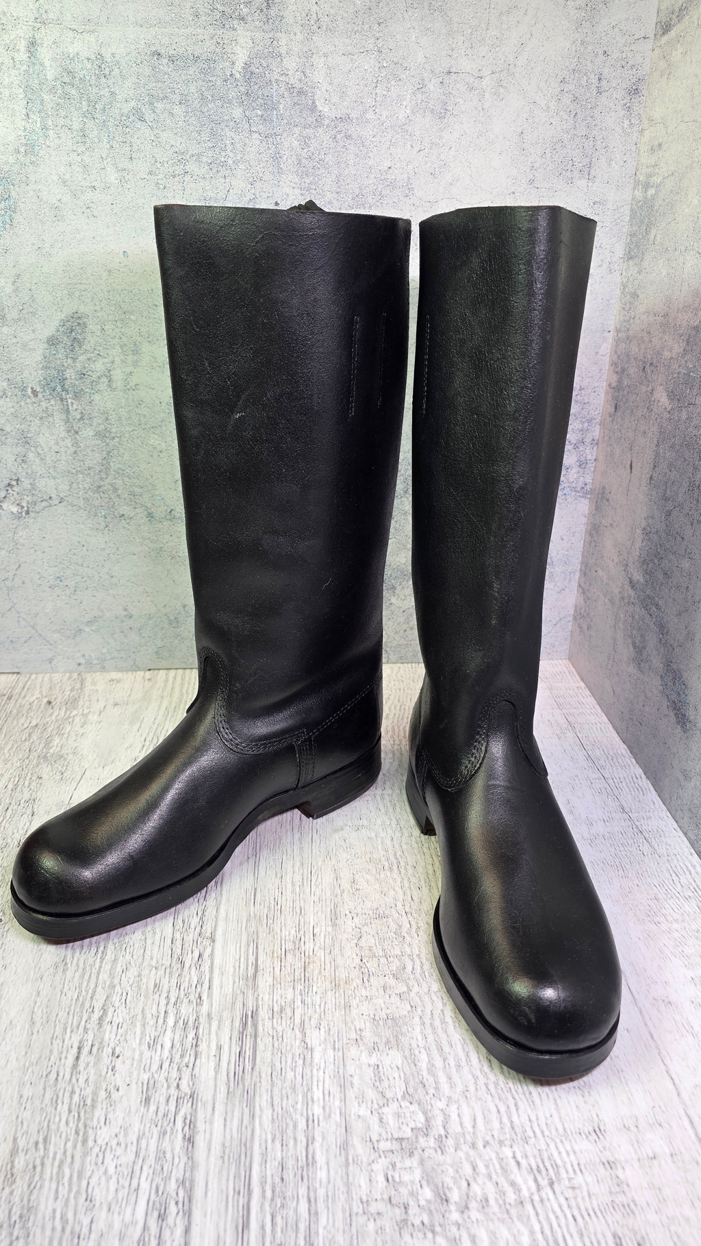 East German NVA Leather Jackboots Vintage DDR Military Style Tall Black Boots - Legend Returns Vintage