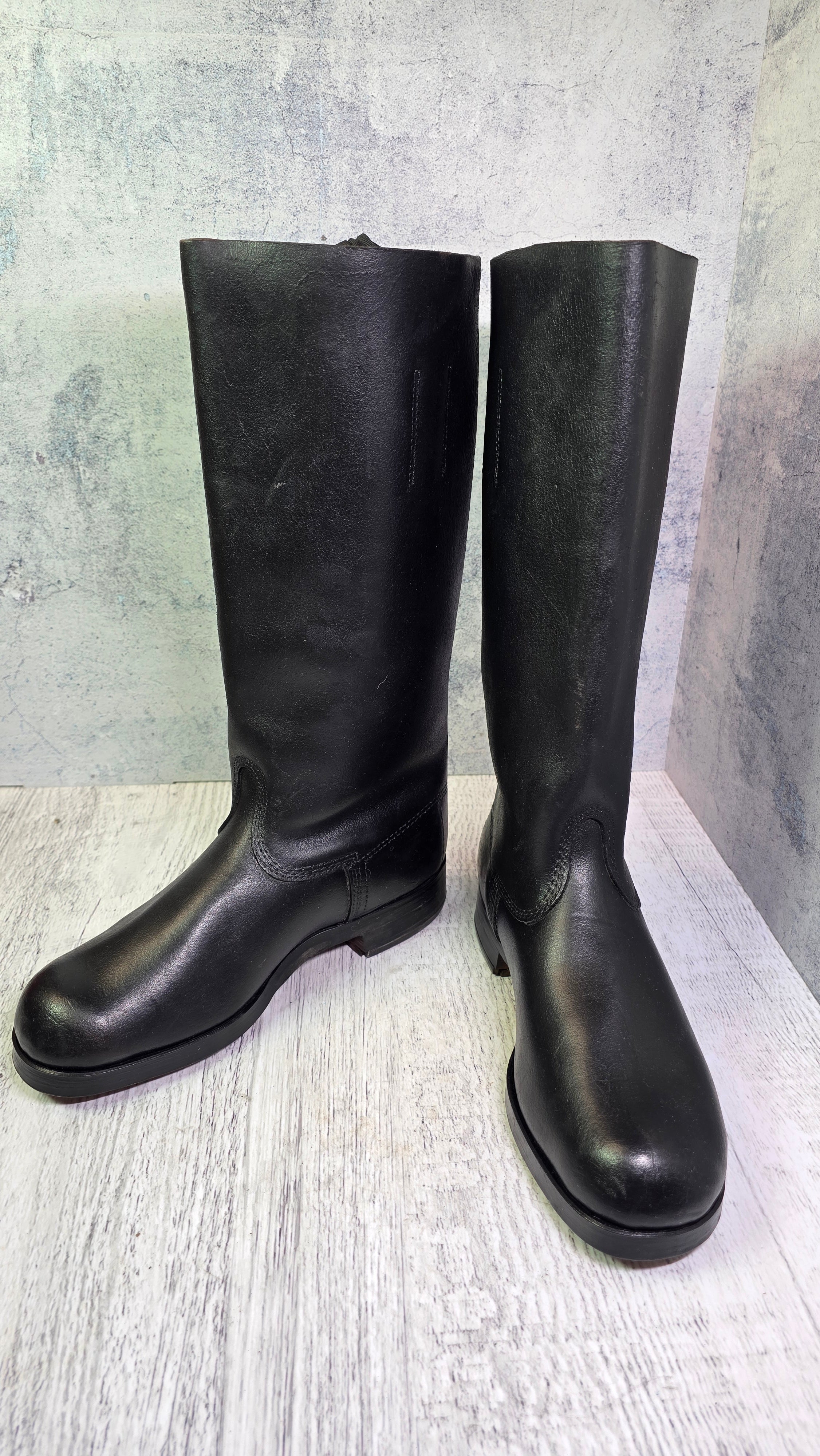 East German NVA Leather Jackboots Vintage DDR Military Style Tall Black Boots - Legend Returns Vintage