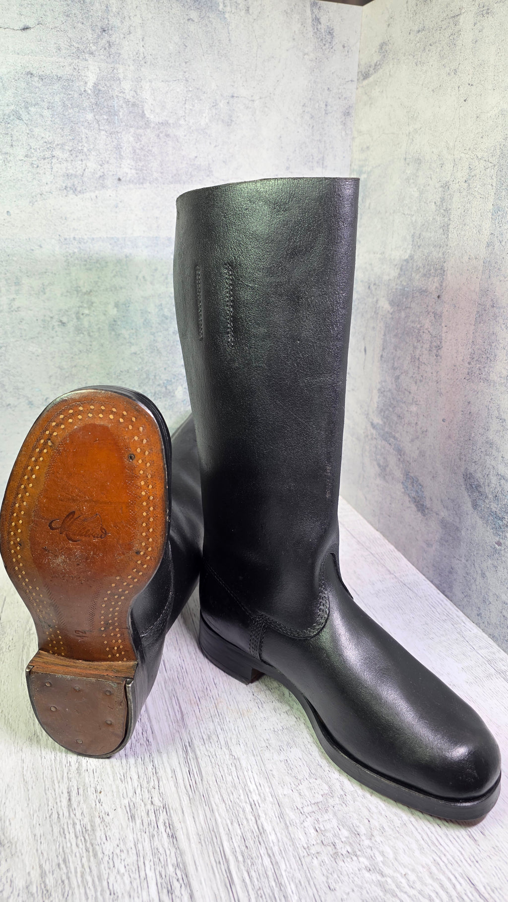 East German NVA Leather Jackboots Vintage DDR Military Style Tall Black Boots - Legend Returns Vintage