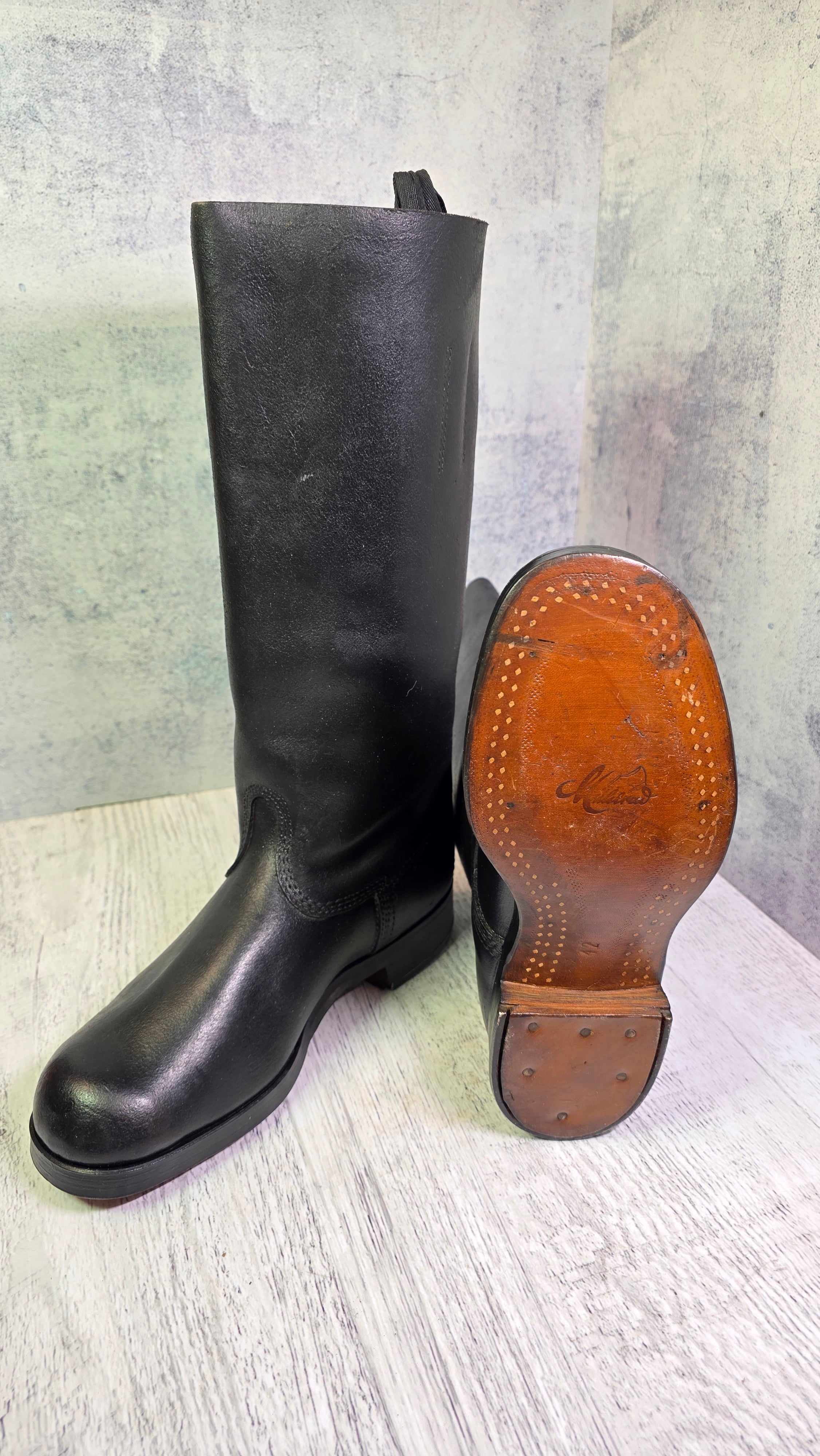 East German NVA Leather Jackboots Vintage DDR Military Style Tall Black Boots - Legend Returns Vintage