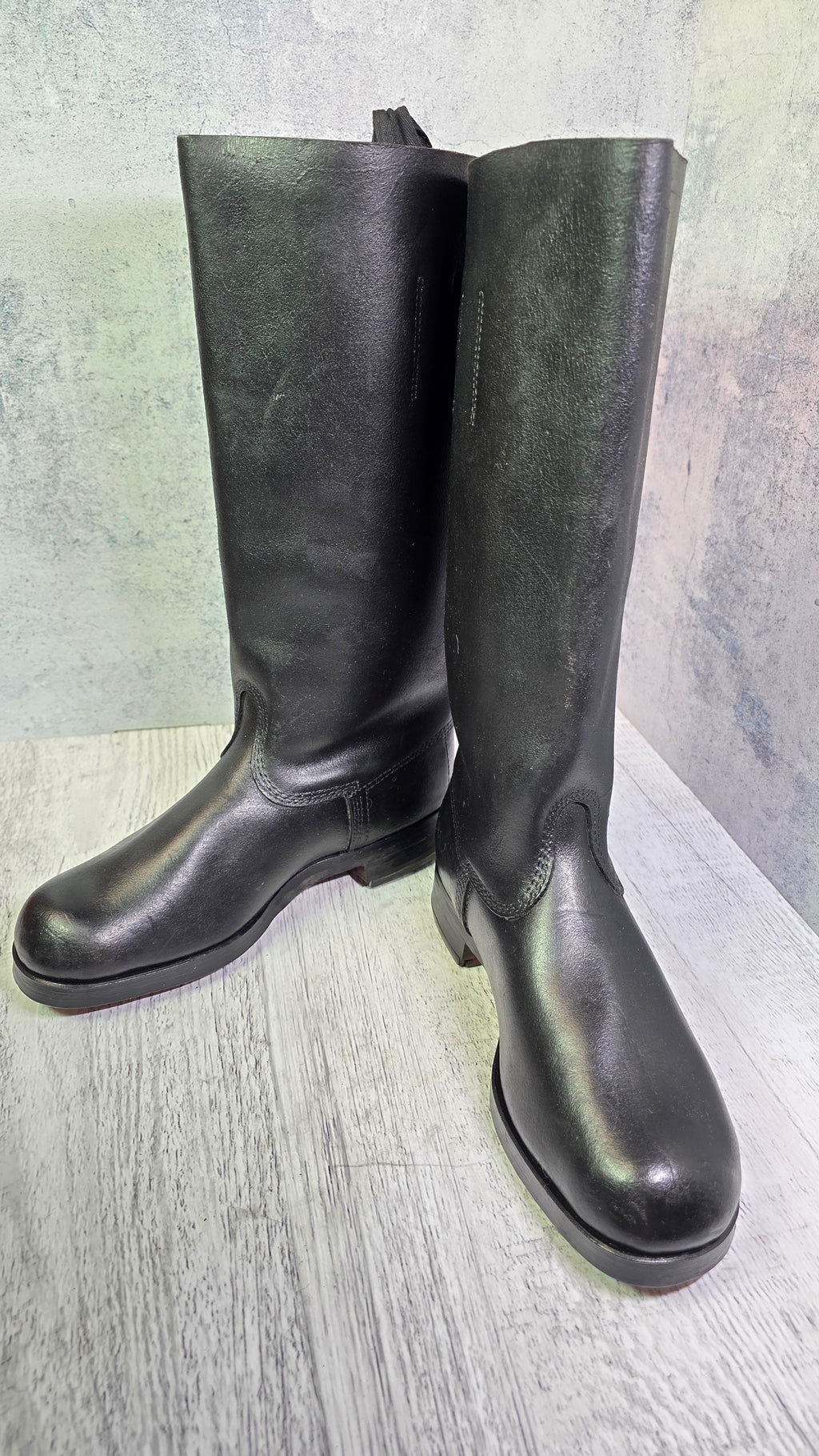East German NVA Leather Jackboots Vintage DDR Military Style Tall Black Boots - Legend Returns Vintage