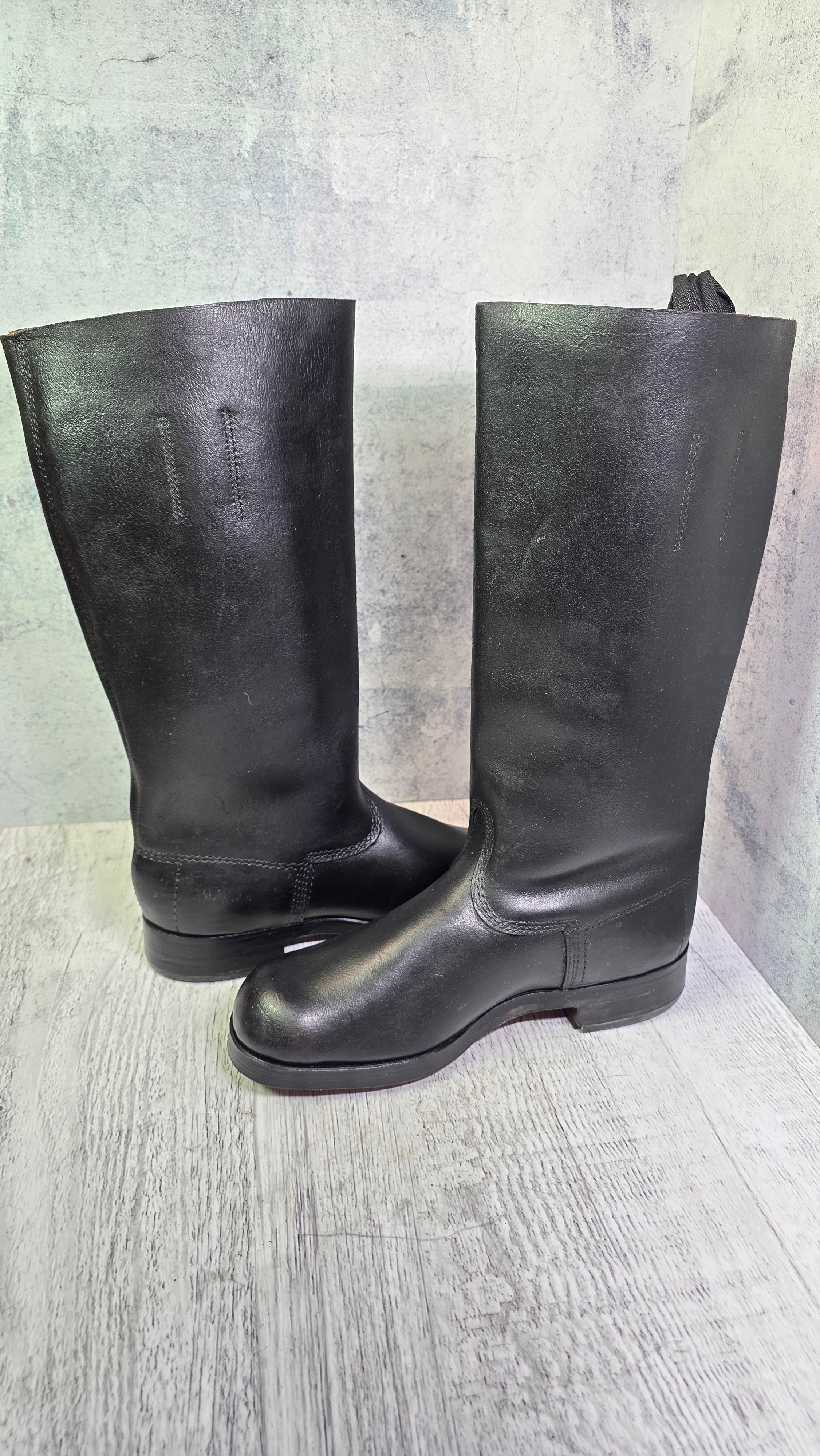 East German NVA Leather Jackboots Vintage DDR Military Style Tall Black Boots - Legend Returns Vintage