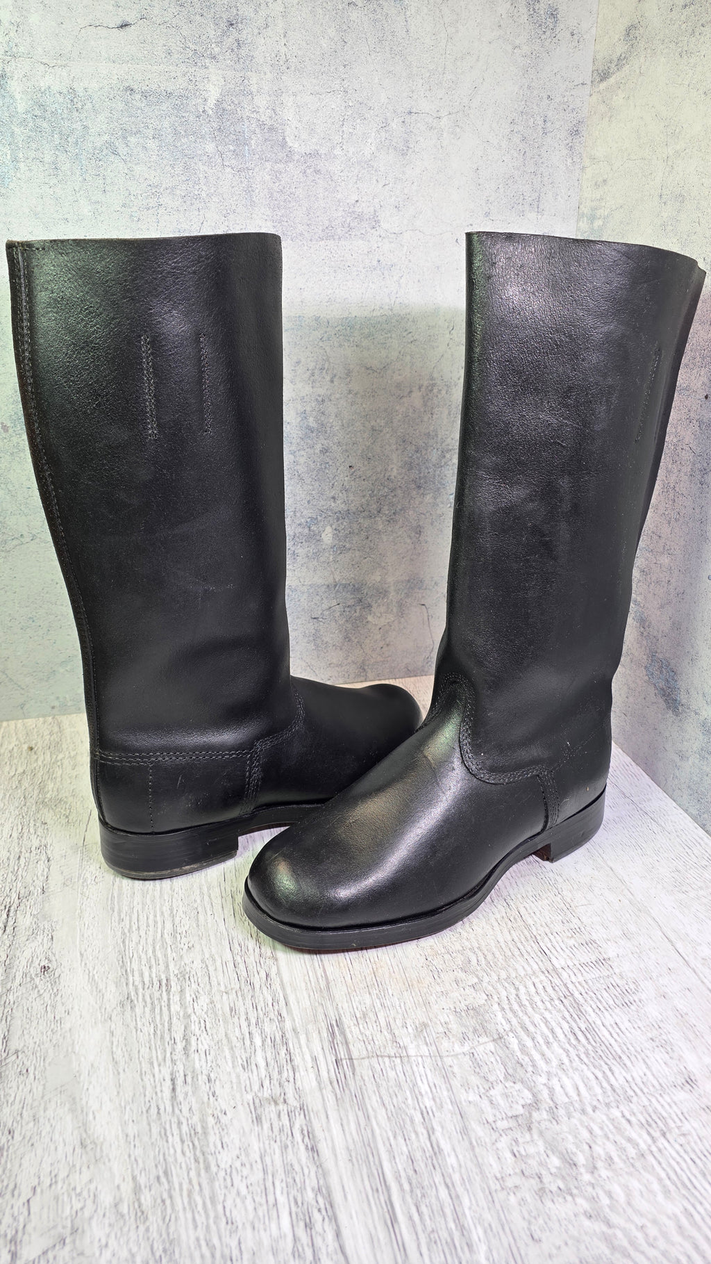 East German NVA Leather Jackboots Vintage DDR Military Style Tall Black Boots - Legend Returns Vintage