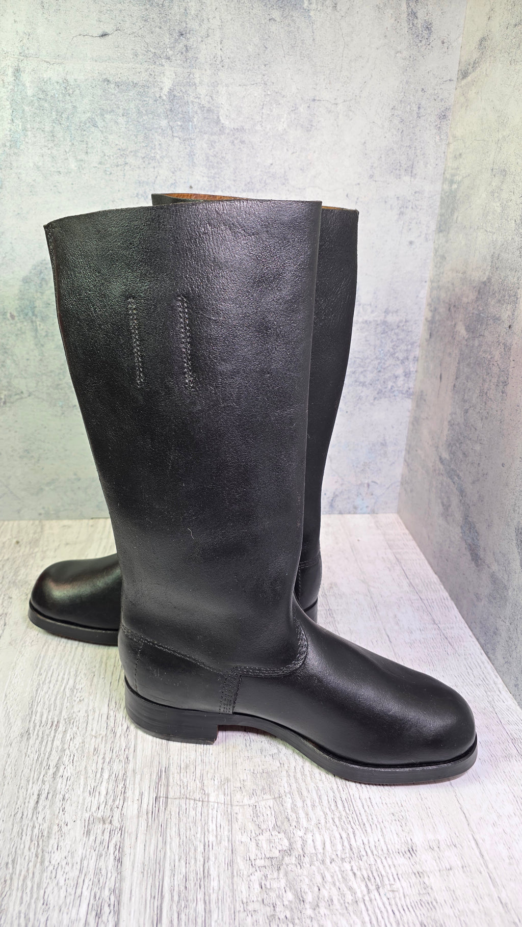 East German NVA Leather Jackboots Vintage DDR Military Style Tall Black Boots - Legend Returns Vintage