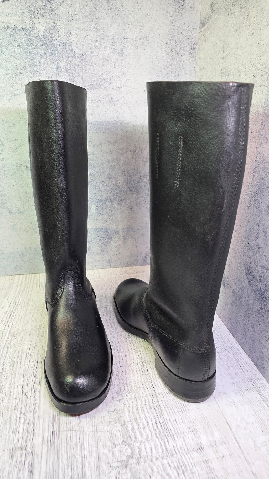 East German NVA Leather Jackboots Vintage DDR Military Style Tall Black Boots - Legend Returns Vintage