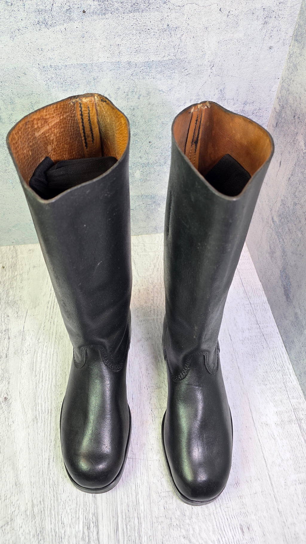 East German NVA Leather Jackboots Vintage DDR Military Style Tall Black Boots - Legend Returns Vintage