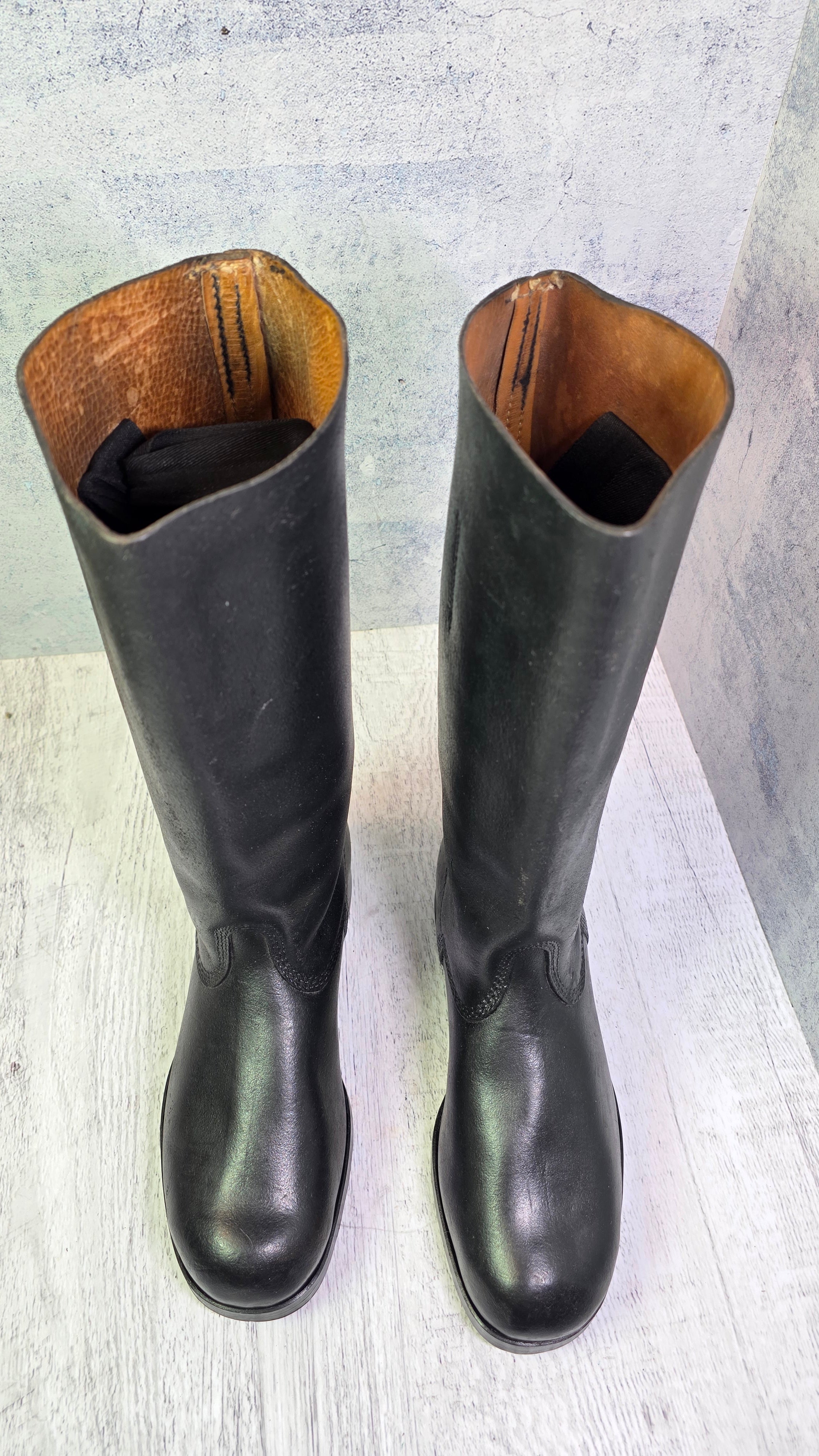 East German NVA Leather Jackboots Vintage DDR Military Style Tall Black Boots - Legend Returns Vintage