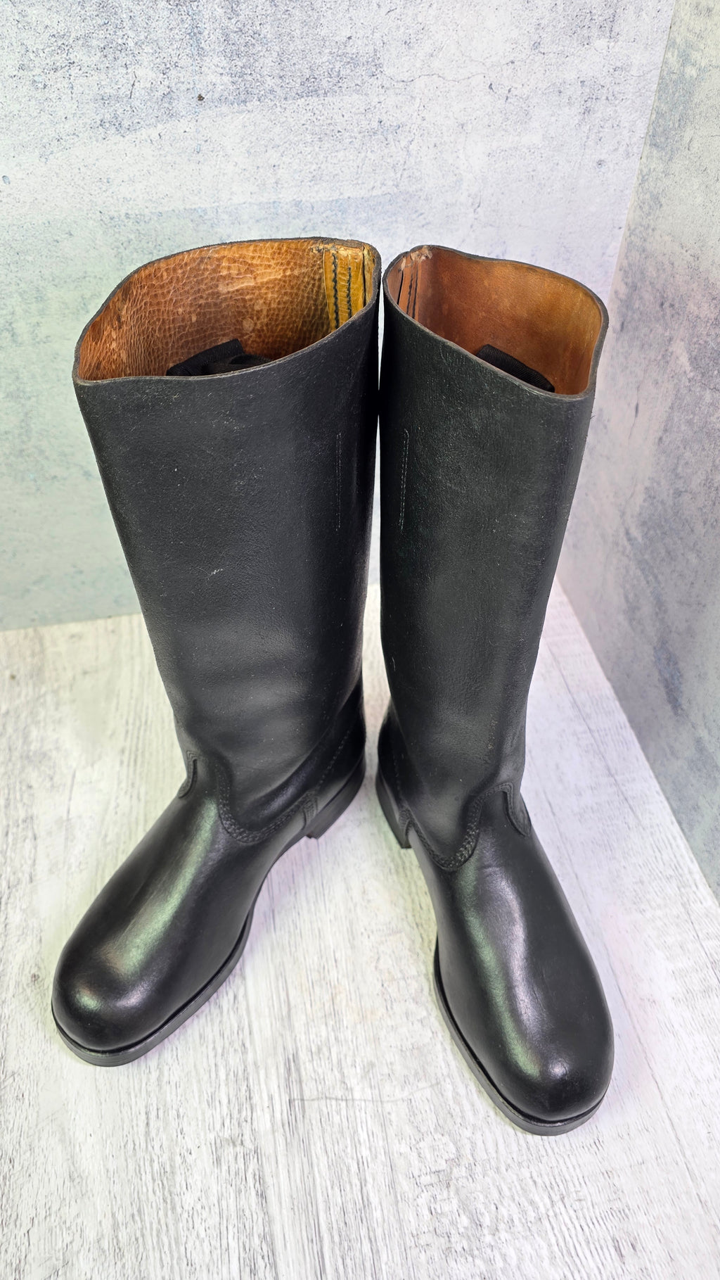 East German NVA Leather Jackboots Vintage DDR Military Style Tall Black Boots - Legend Returns Vintage