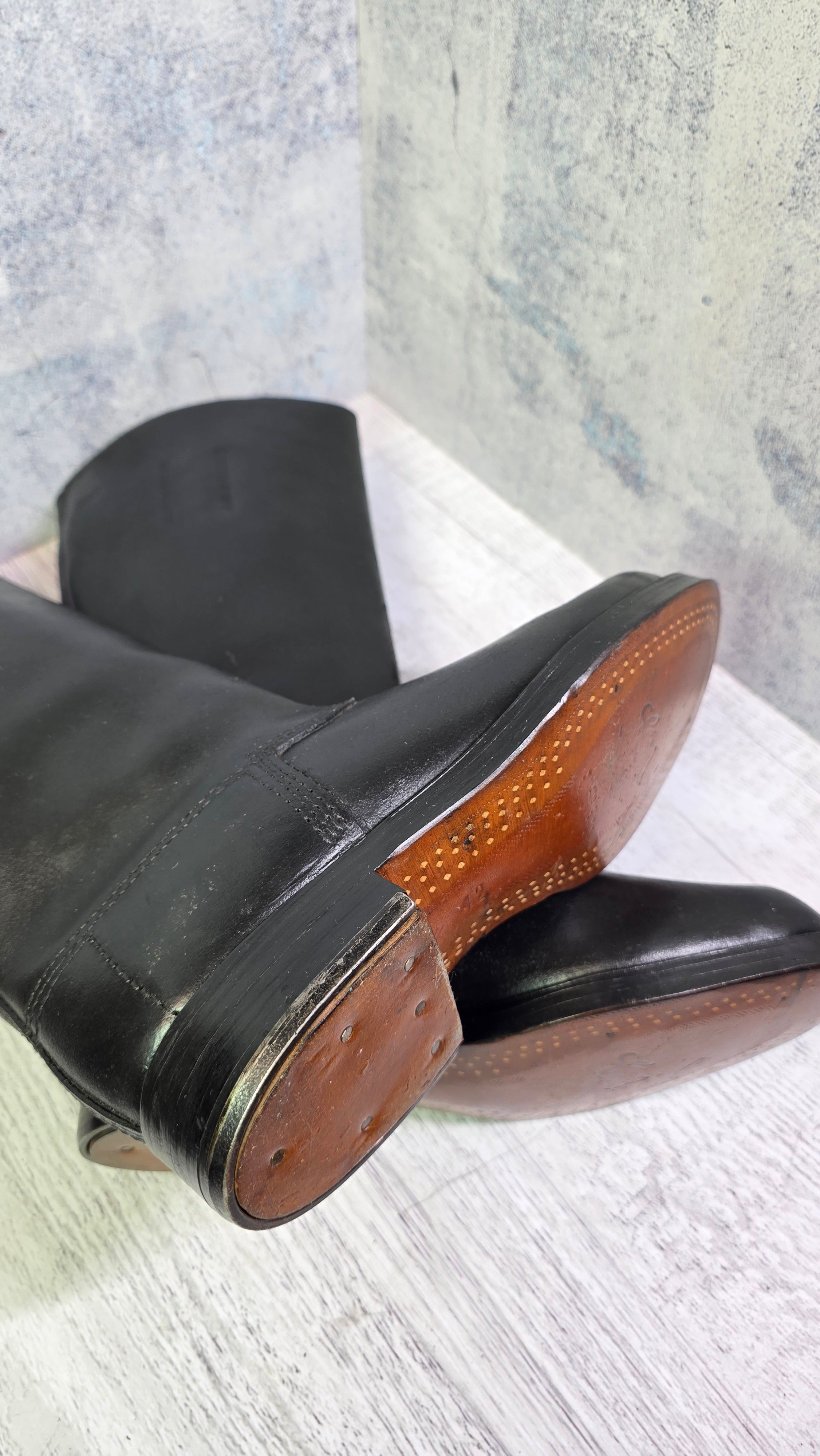 East German NVA Leather Jackboots Vintage DDR Military Style Tall Black Boots - Legend Returns Vintage