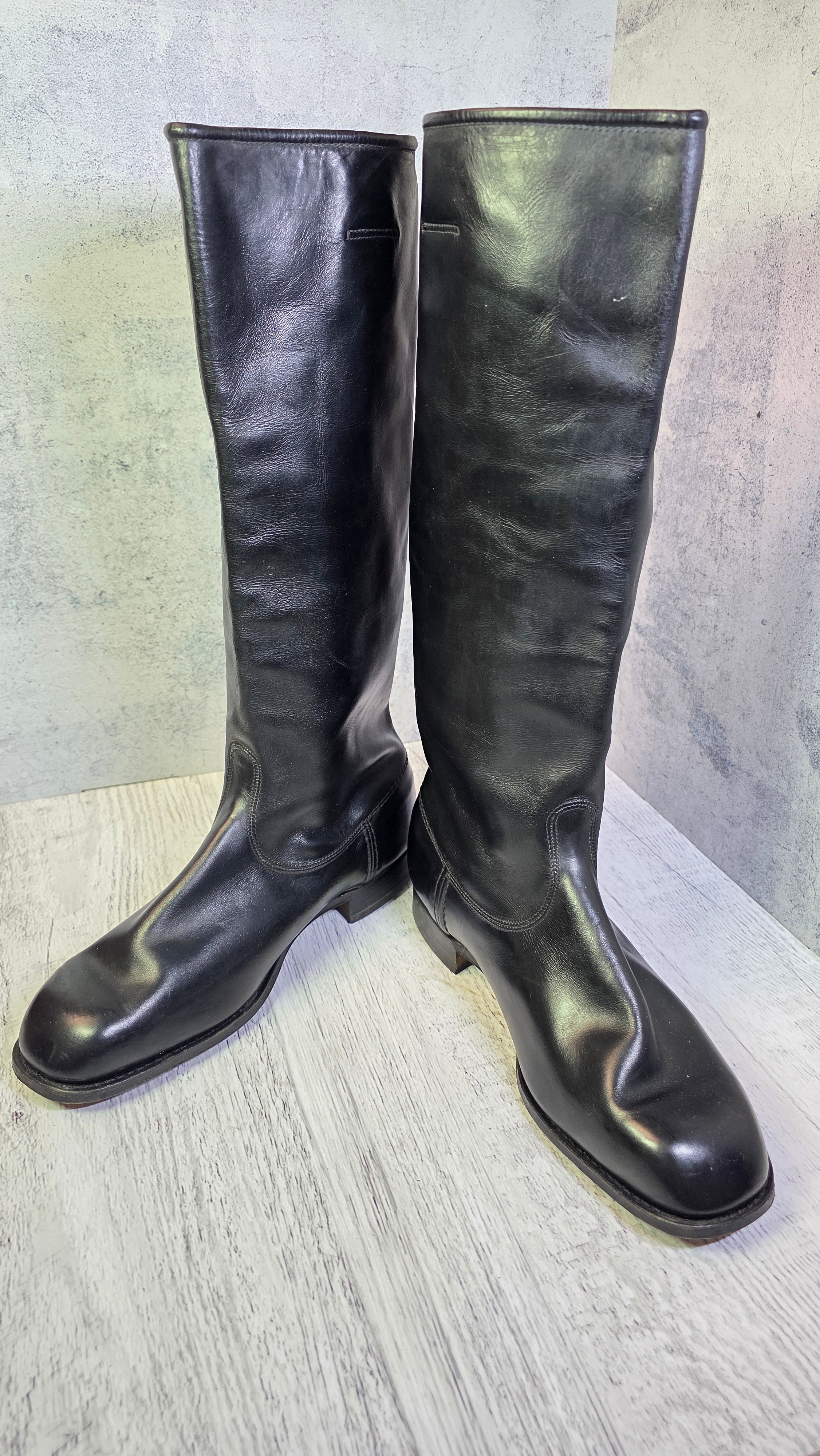East German NVA Officer Boots Vintage DDR Chrome Leather Parade Jackboots 1965 - Legend Returns Vintage