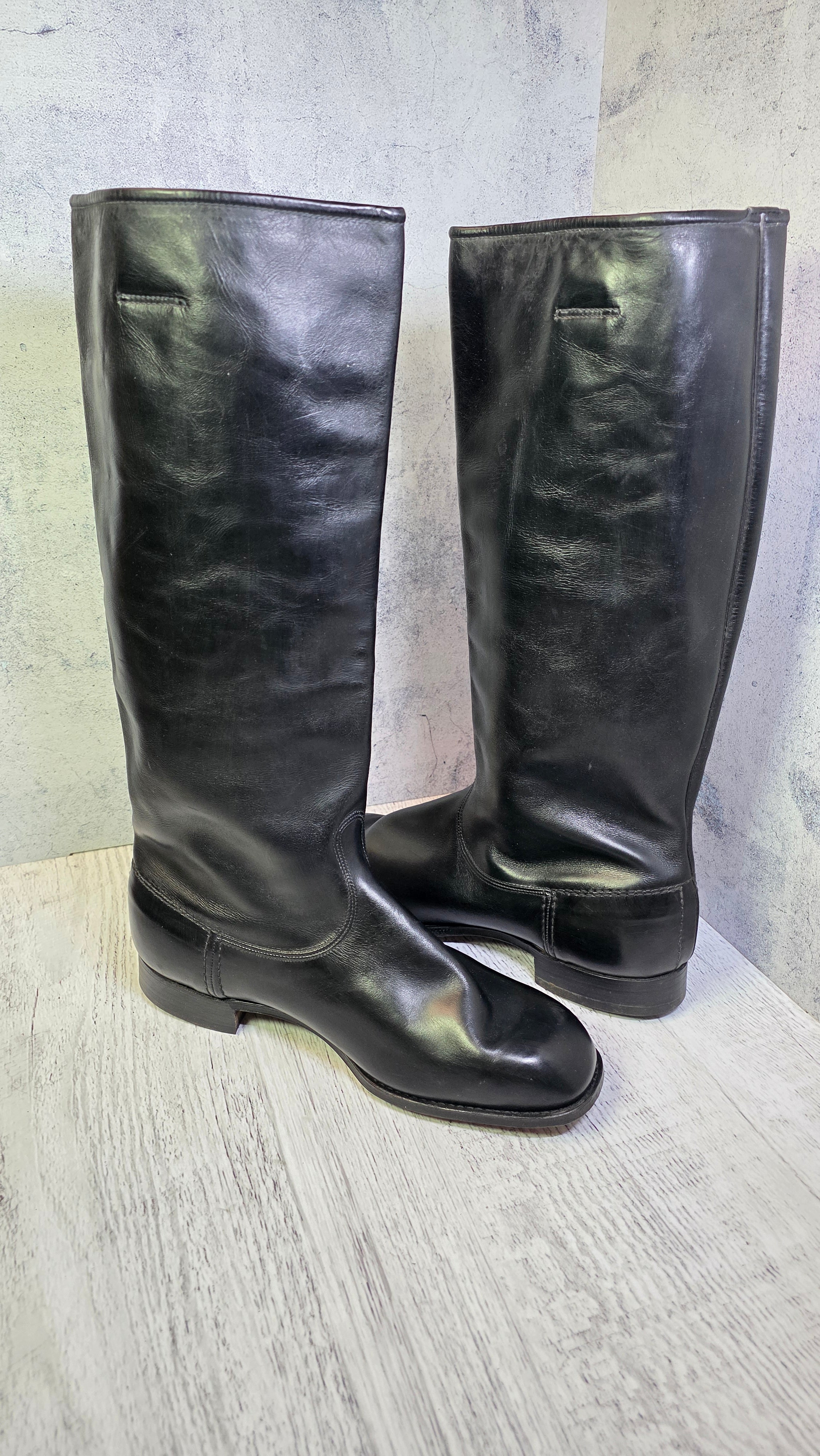 East German NVA Officer Boots Vintage DDR Chrome Leather Parade Jackboots 1965 - Legend Returns Vintage