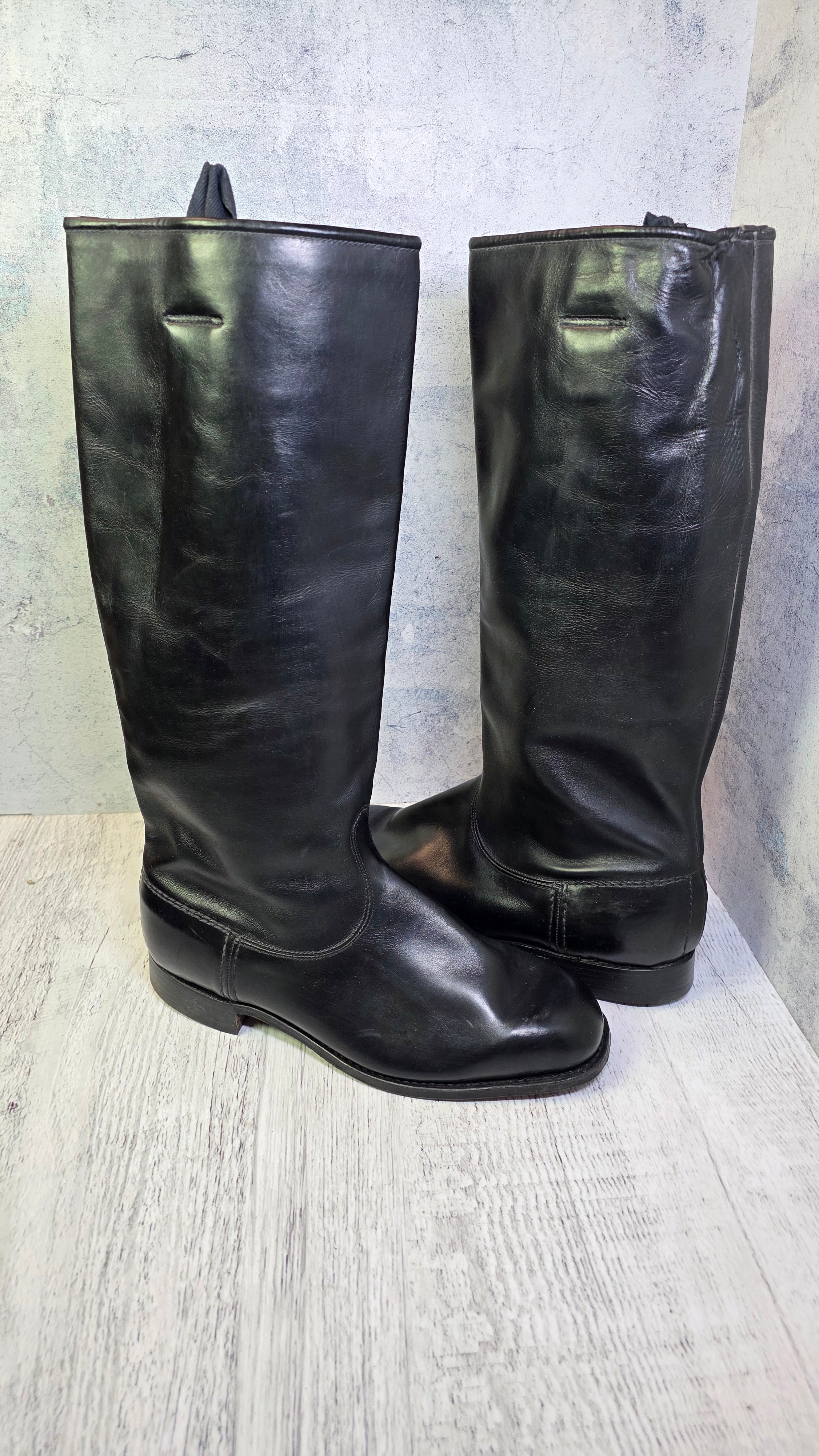 East German NVA Officer Boots Vintage DDR Chrome Leather Parade Jackboots 1965 - Legend Returns Vintage