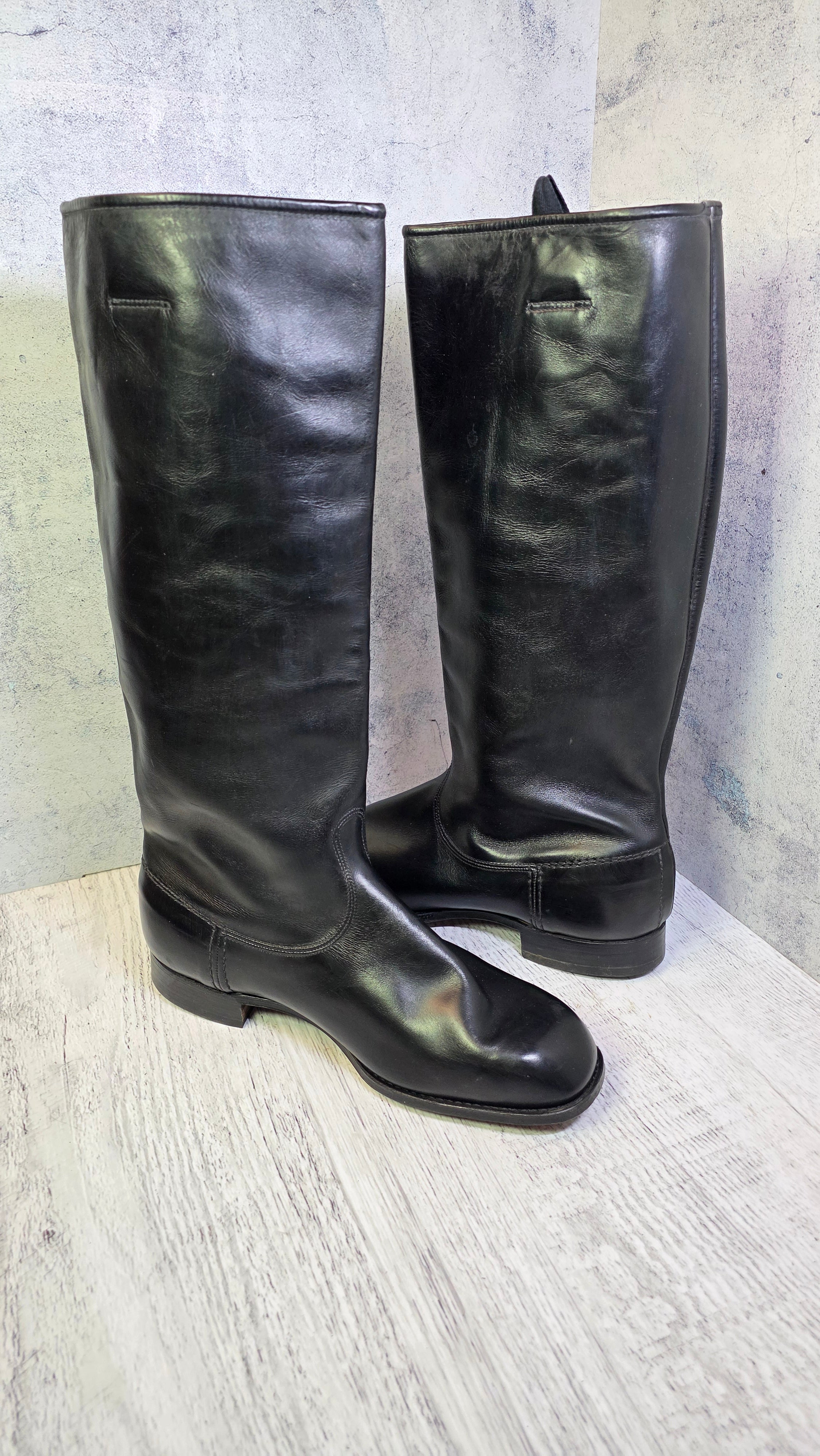 East German NVA Officer Boots Vintage DDR Chrome Leather Parade Jackboots 1965 - Legend Returns Vintage