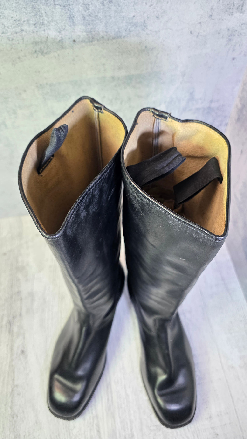 East German NVA Officer Boots Vintage DDR Chrome Leather Parade Jackboots 1965 - Legend Returns Vintage
