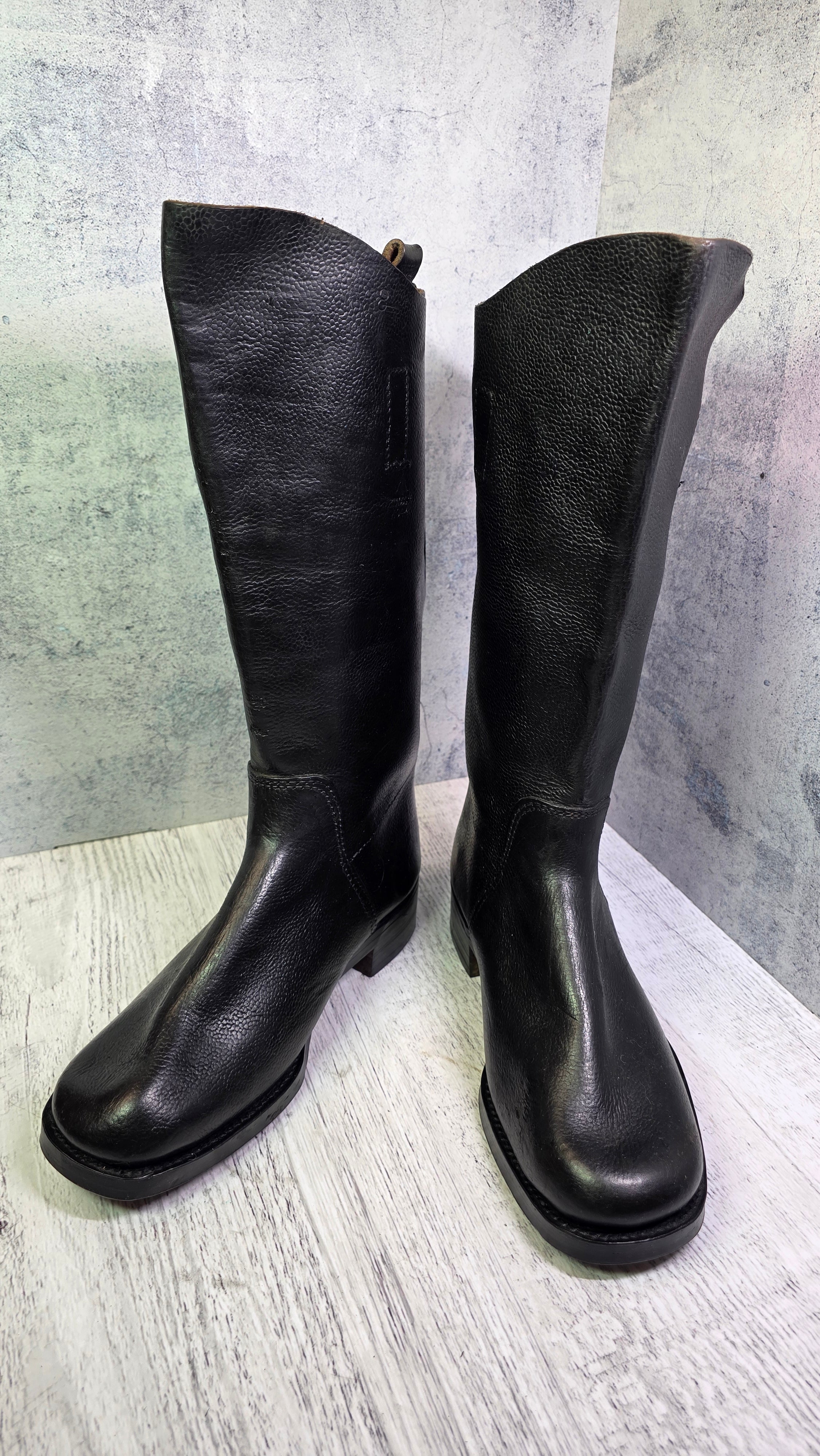 Rare Vintage German Leather Officer Boots Tall Riding Parade Black Boots - Legend Returns Vintage